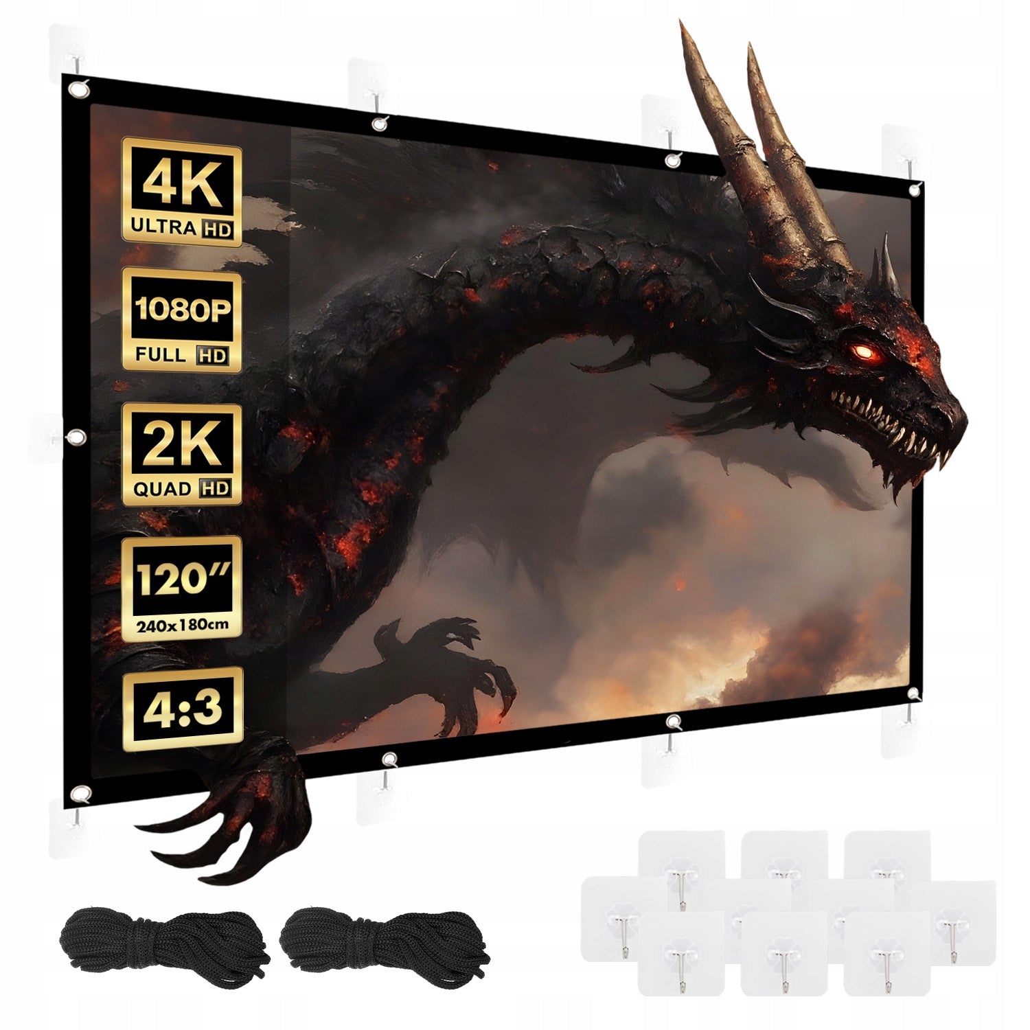 Portable Projection Screen 120 Inch 4:3 240x180cm Easy Assembly