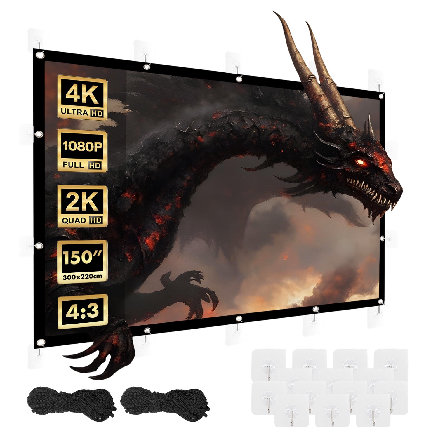 Portable Projection Screen 150'' 4:3 300x220cm Easy Installation 179° Angle