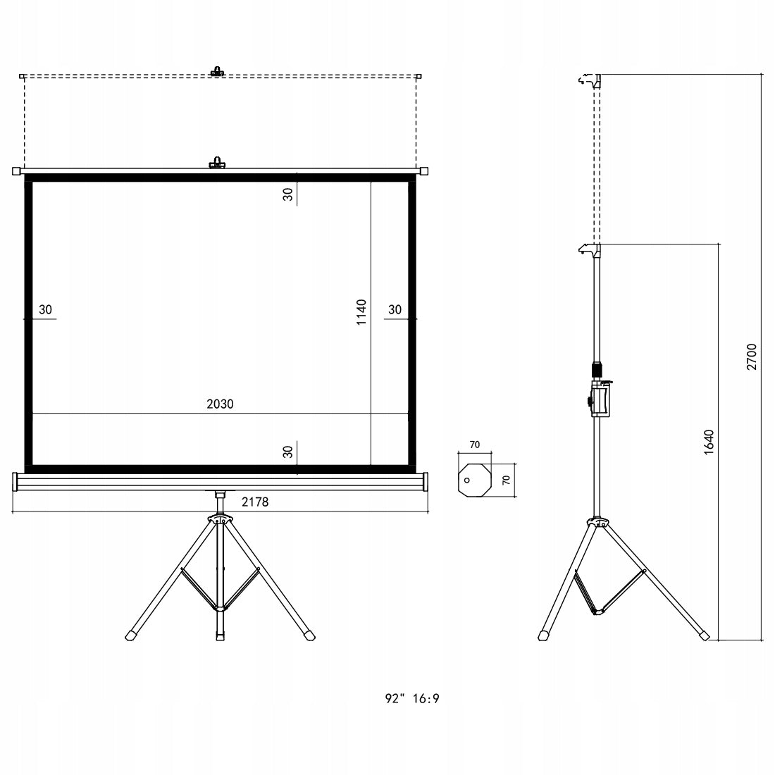 Portable Projection Screen 92 Inch 16:9 Retractable Spacetronik +FREEBIE Tripod EAN (GTIN) 5907100092414