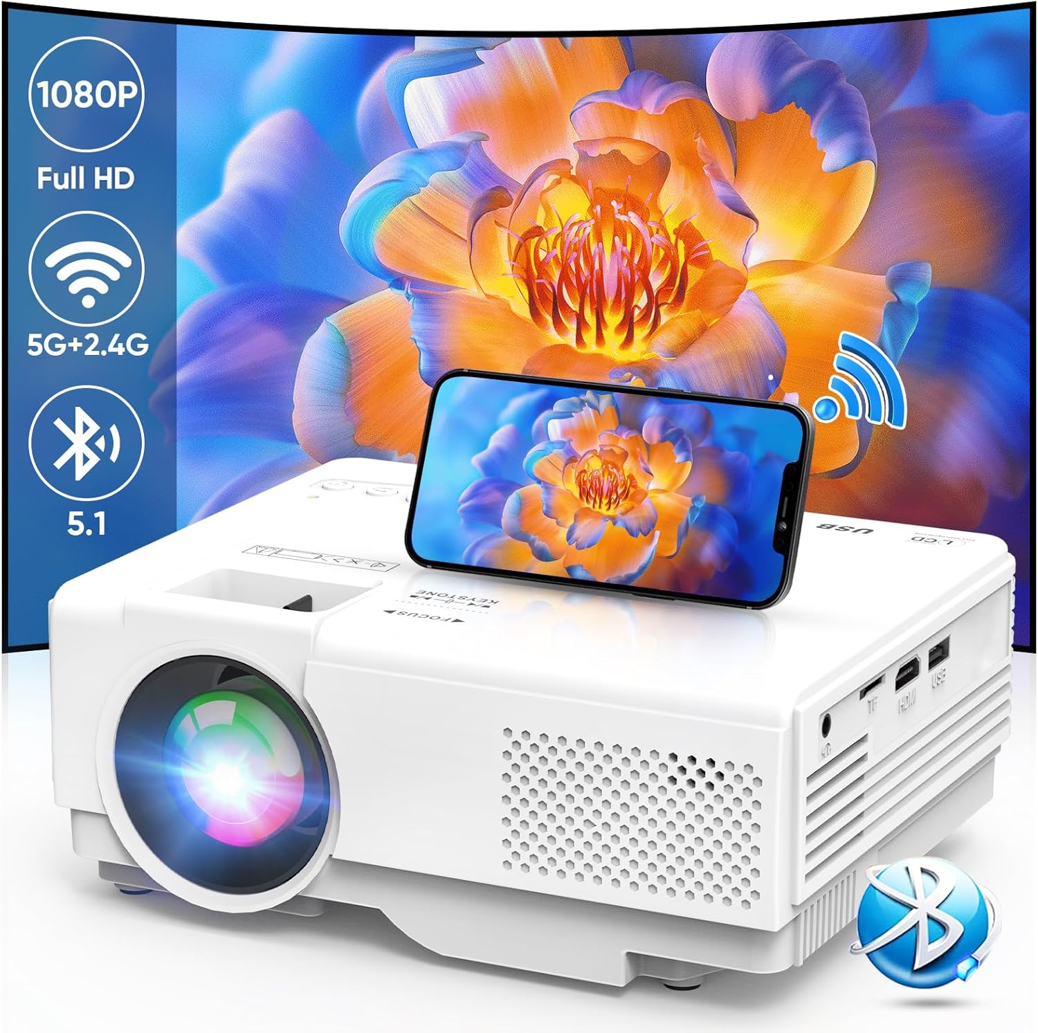 Portable Projector 5G WiFi Bluetooth Smart Home Theater HDMI