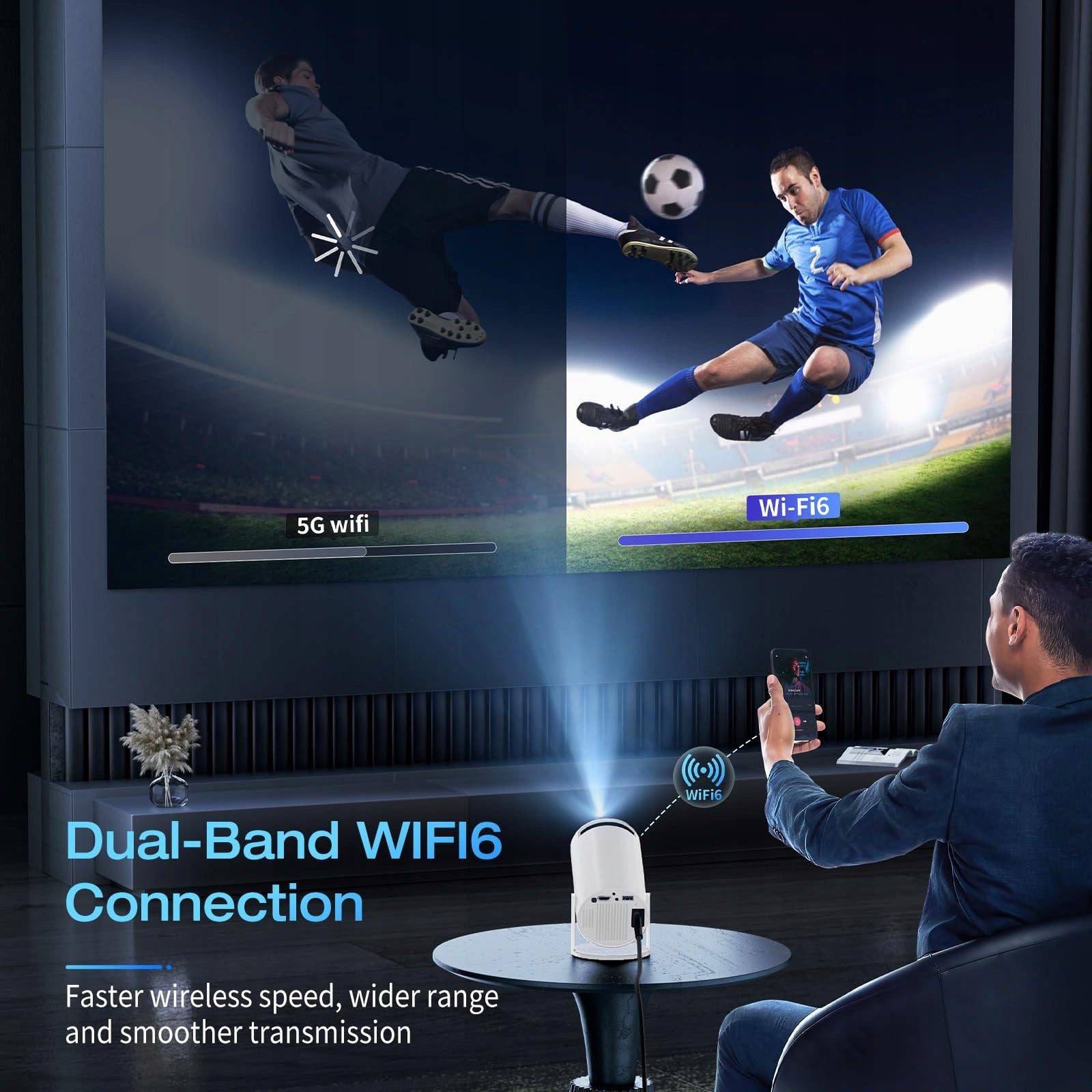 Portable Projector Pro HY300 4K WiFi6 Bluetooth 5.2 Rotary 180° Home Brand LERTZ