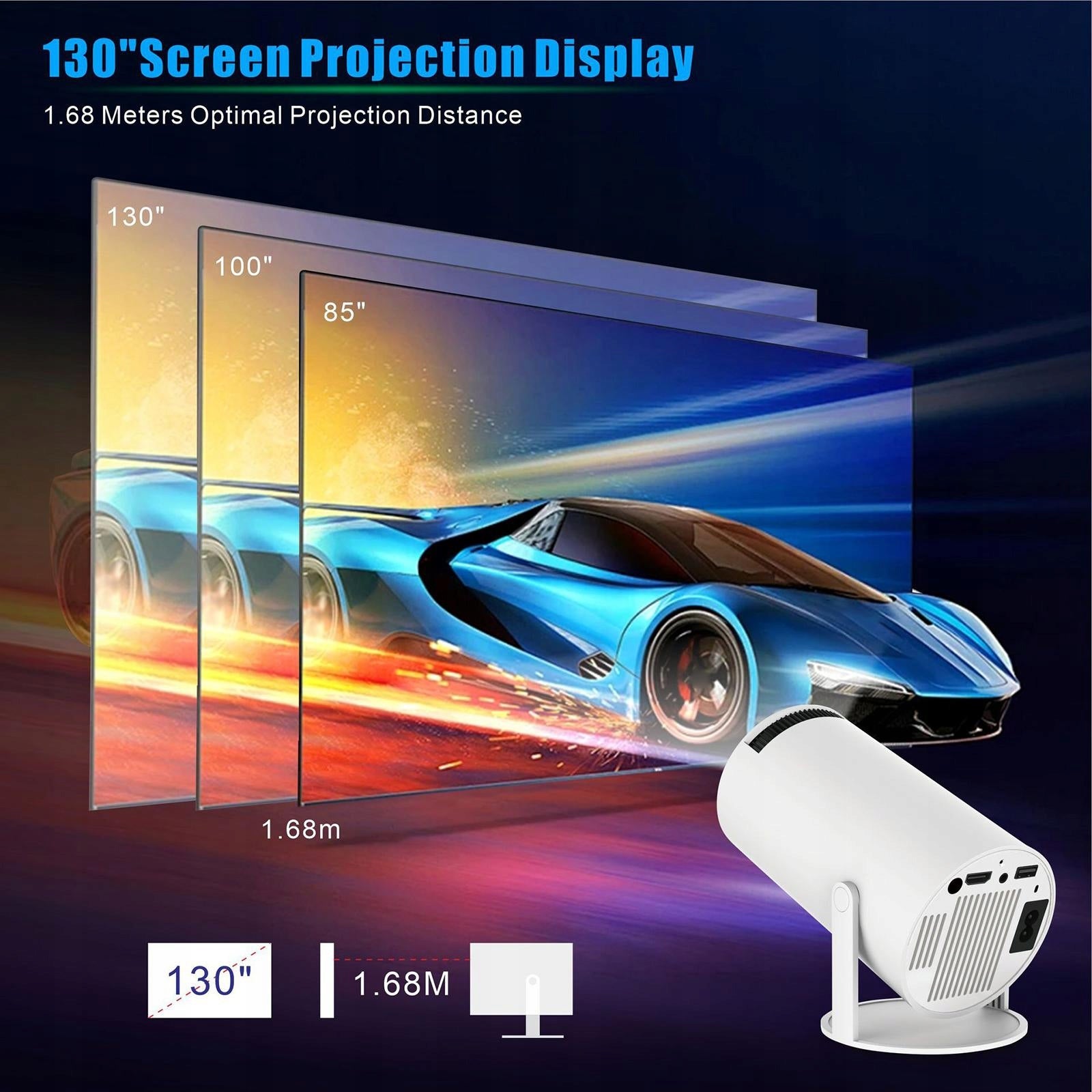 Portable Projector Smart Projector 130" Screen 720P 160 ANSI Lumen HY300 Packaging status original