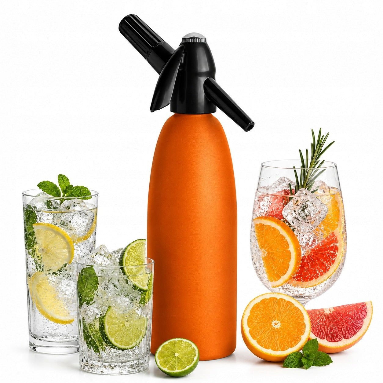 Portable QUICK SODA MAKER siphon saturator for sparkling water 1L Orange