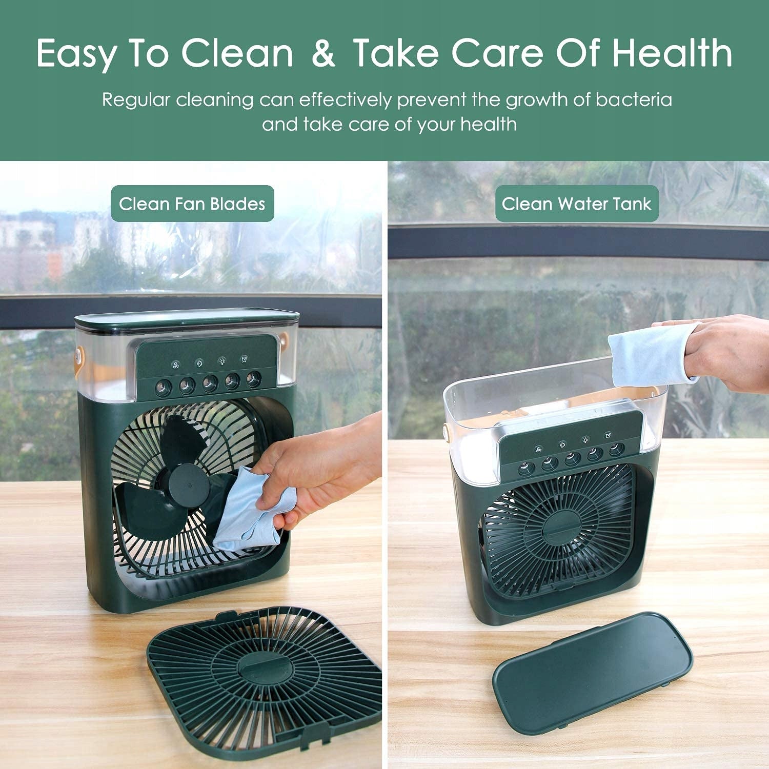 Portable Quiet Fan Humidifier Air Conditioner 3in1 USB for Water - Green Dominant color green