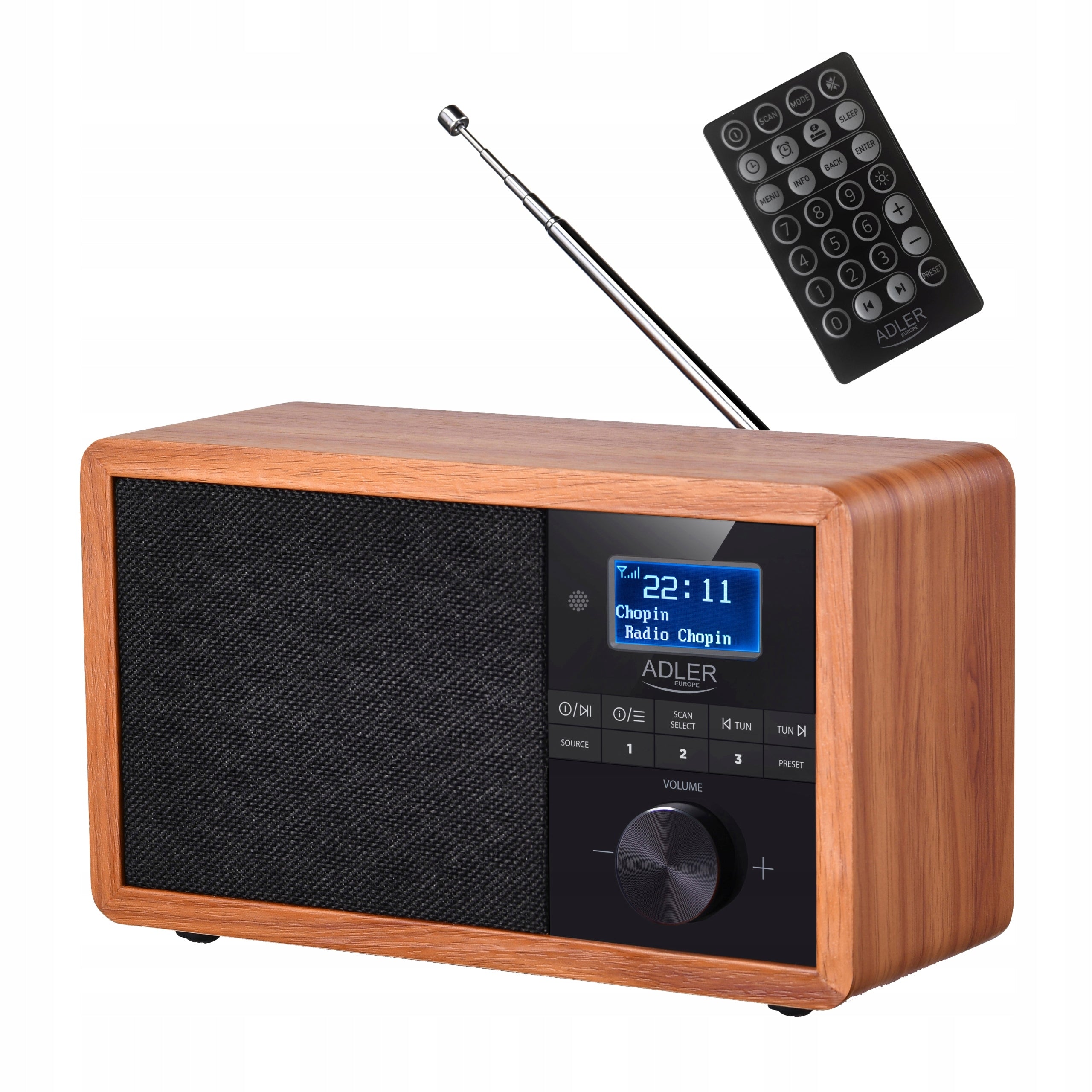 Portable Radio DAB+ Bluetooth FM AM LCD Wooden Enclosure Adler AD 1184 Brand ADLER