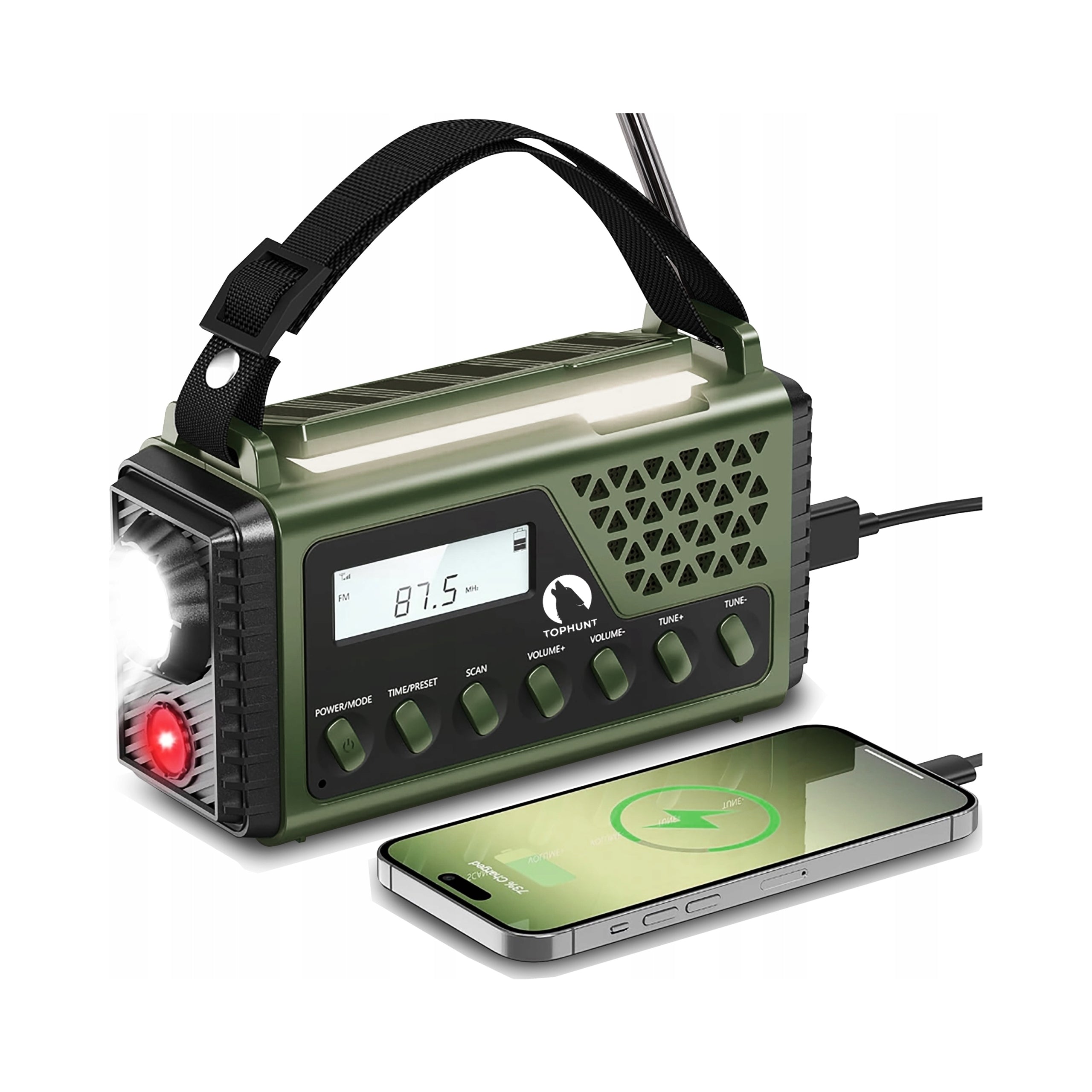 Portable Solar Radio Alarm Emergency Flashlight SOS Battery