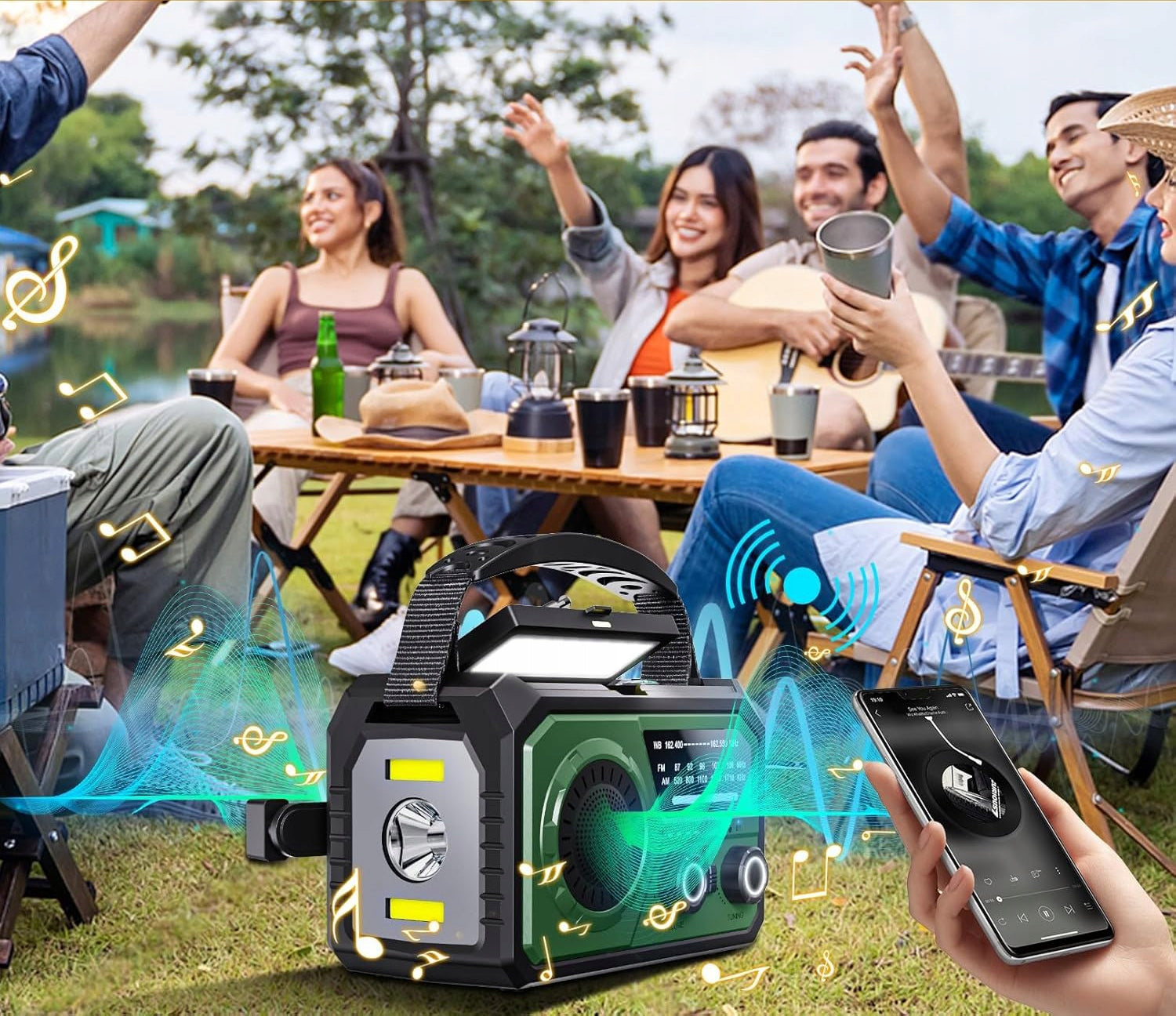 Portable Solar Radio for Crank Emergency Light AlarmSOS 16000mAh Green Manufacturer code 30124111-3