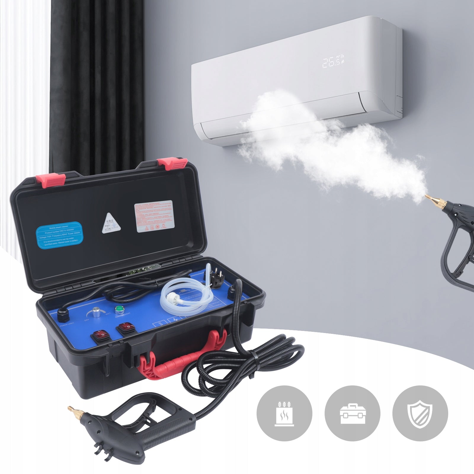Portable Steam Cleaner, 3000w Steam Cleaning Machine for Range Hoods Clean Maximum steam pressure 5 bar