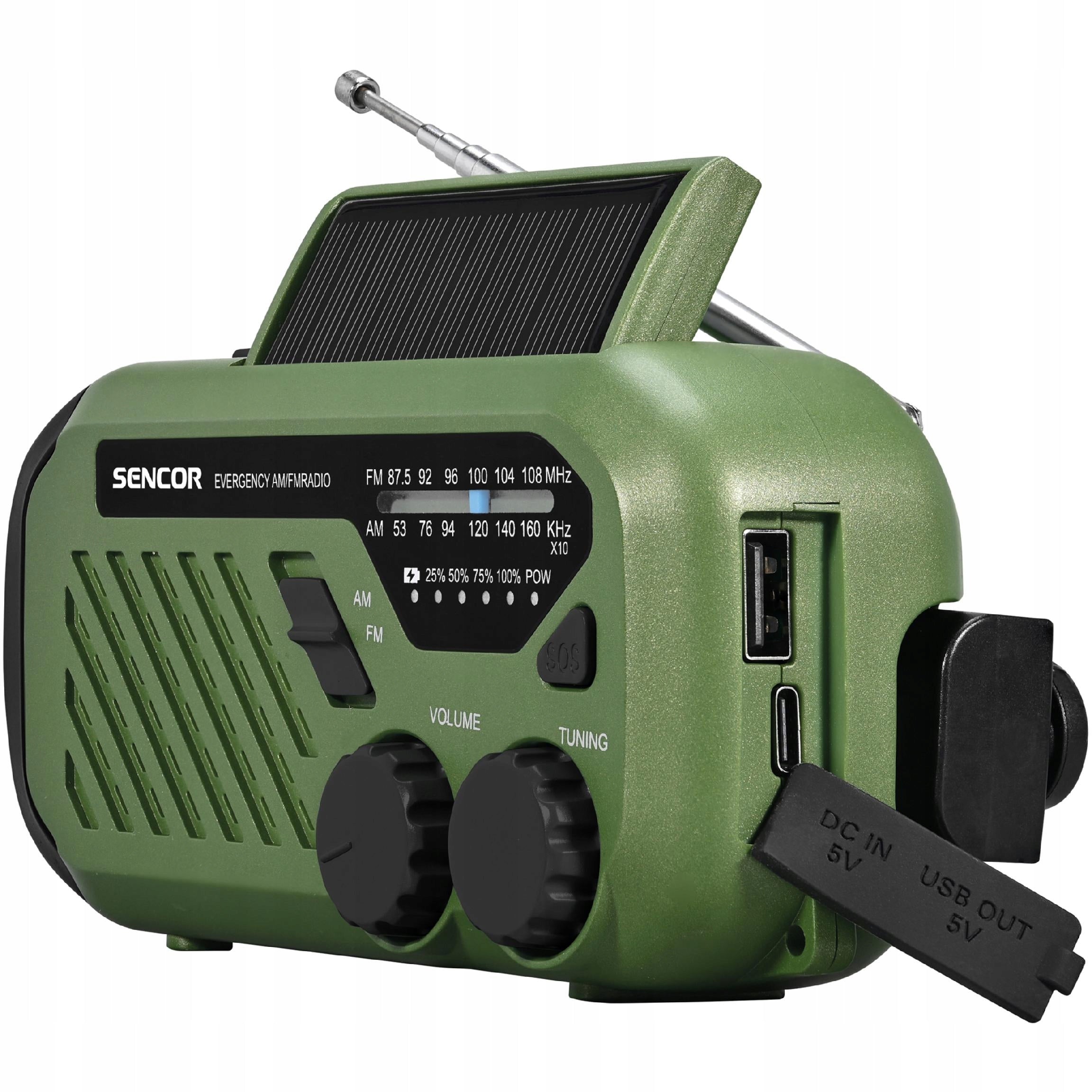 Portable Tactical Radio For Crank Solar Battery USB-C Flashlight IPX4