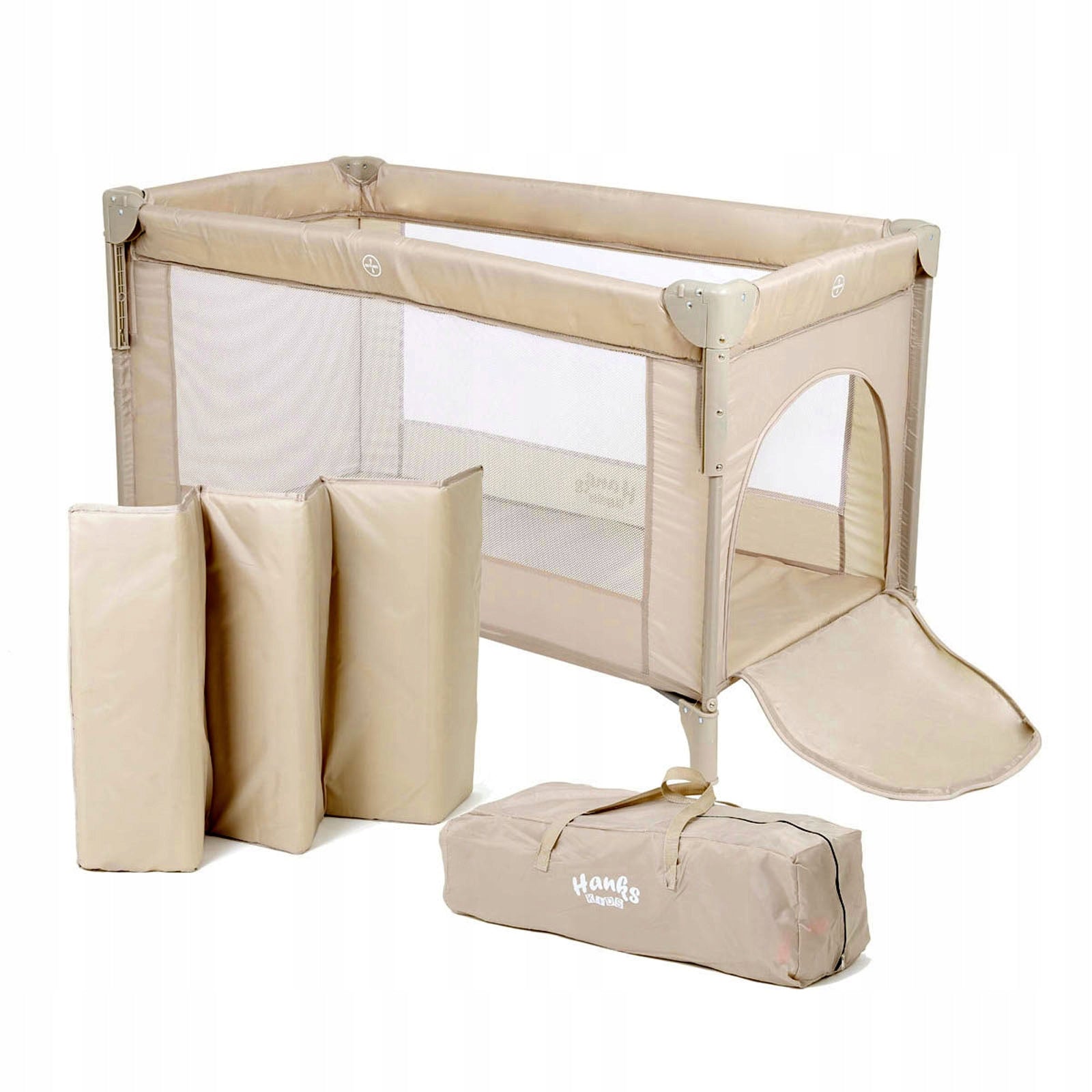 Portable Travel Cot Two-Tier Lowered Side Beige Mosquito Net Medical device no