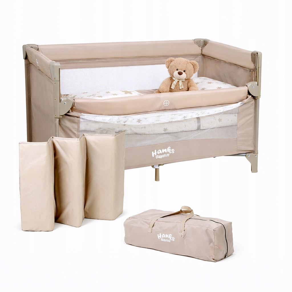 Portable Travel Cot Two-Tier Lowered Side Beige Mosquito Net