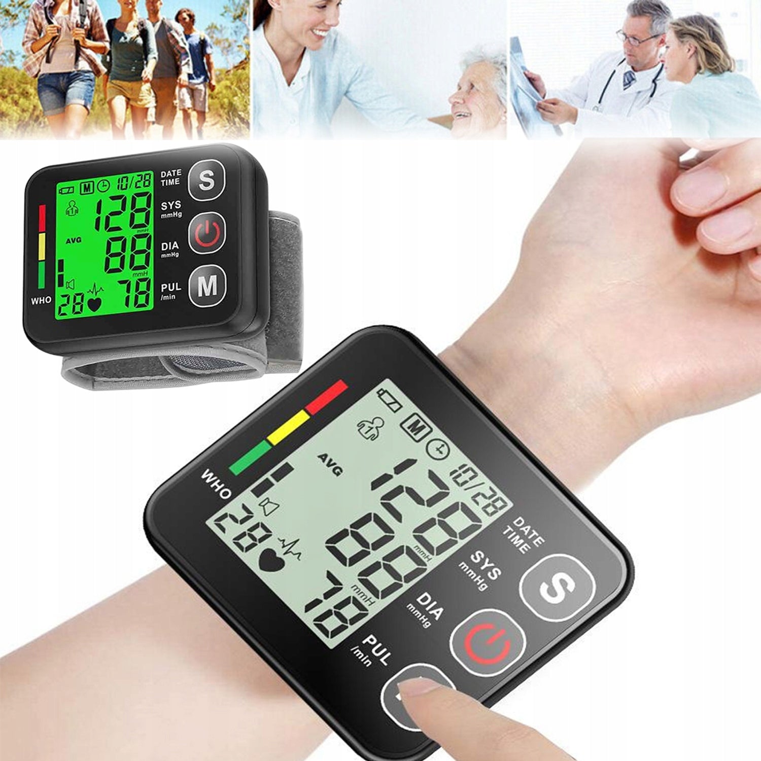 Portable Wrist Blood Pressure Monitor With 2x99 Memory And Indicator