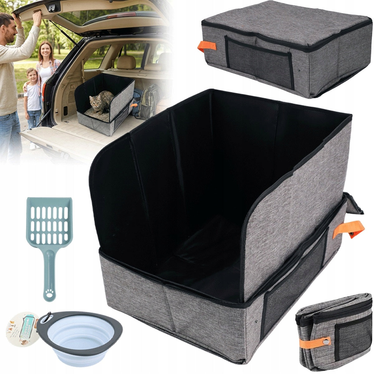 Portable cat litter box with anti-splash partition