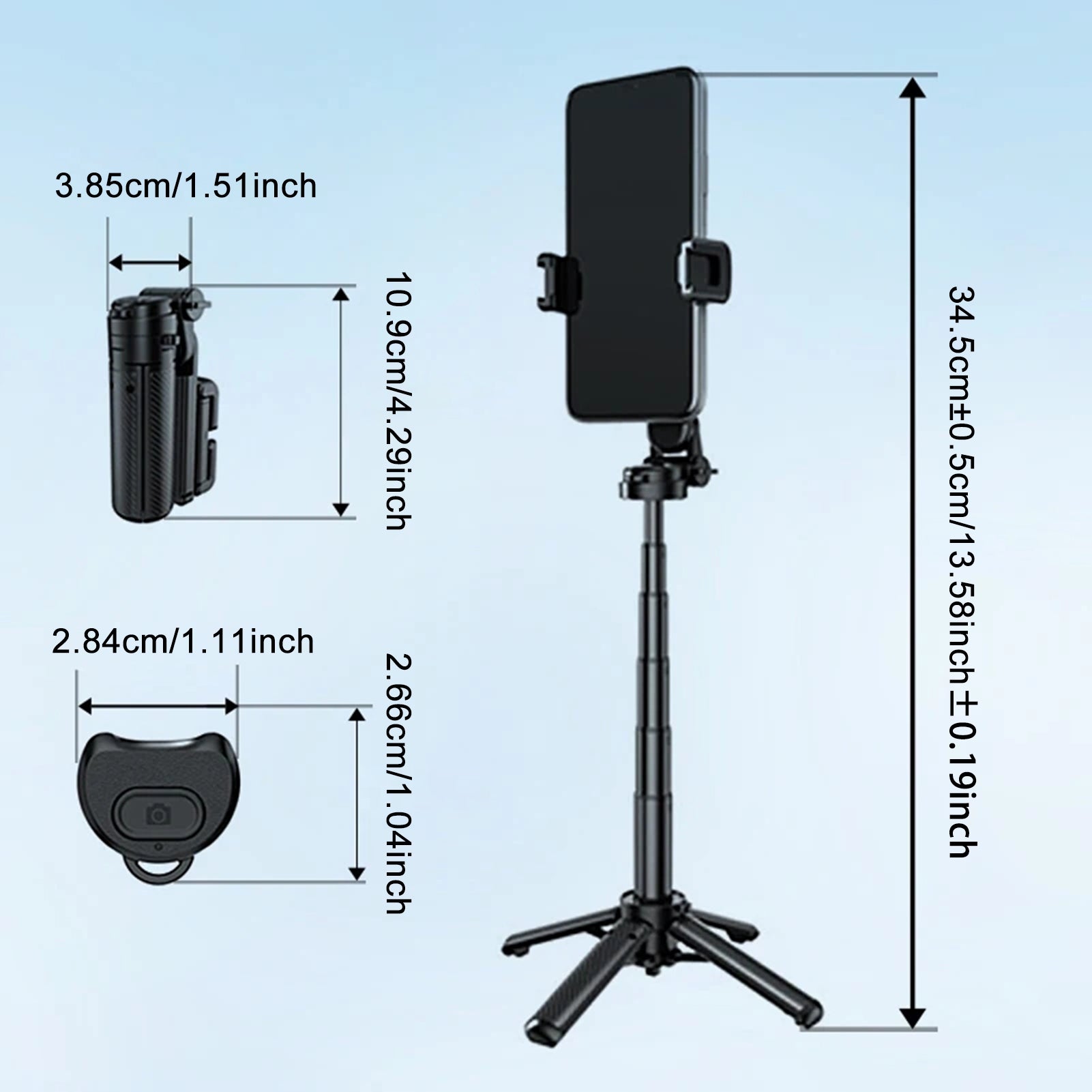 Portable selfie stick with BT remote control, 8Y computer tripod stand