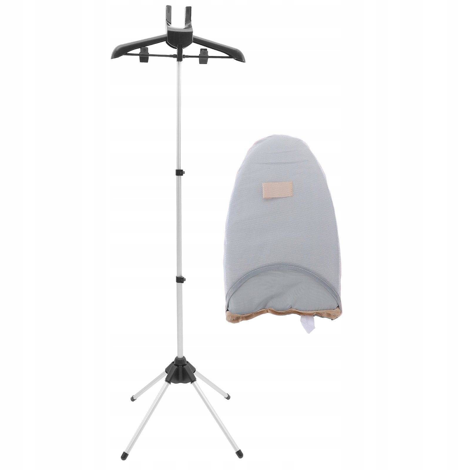 Portable steamer clothing stand with ironing handle, folded