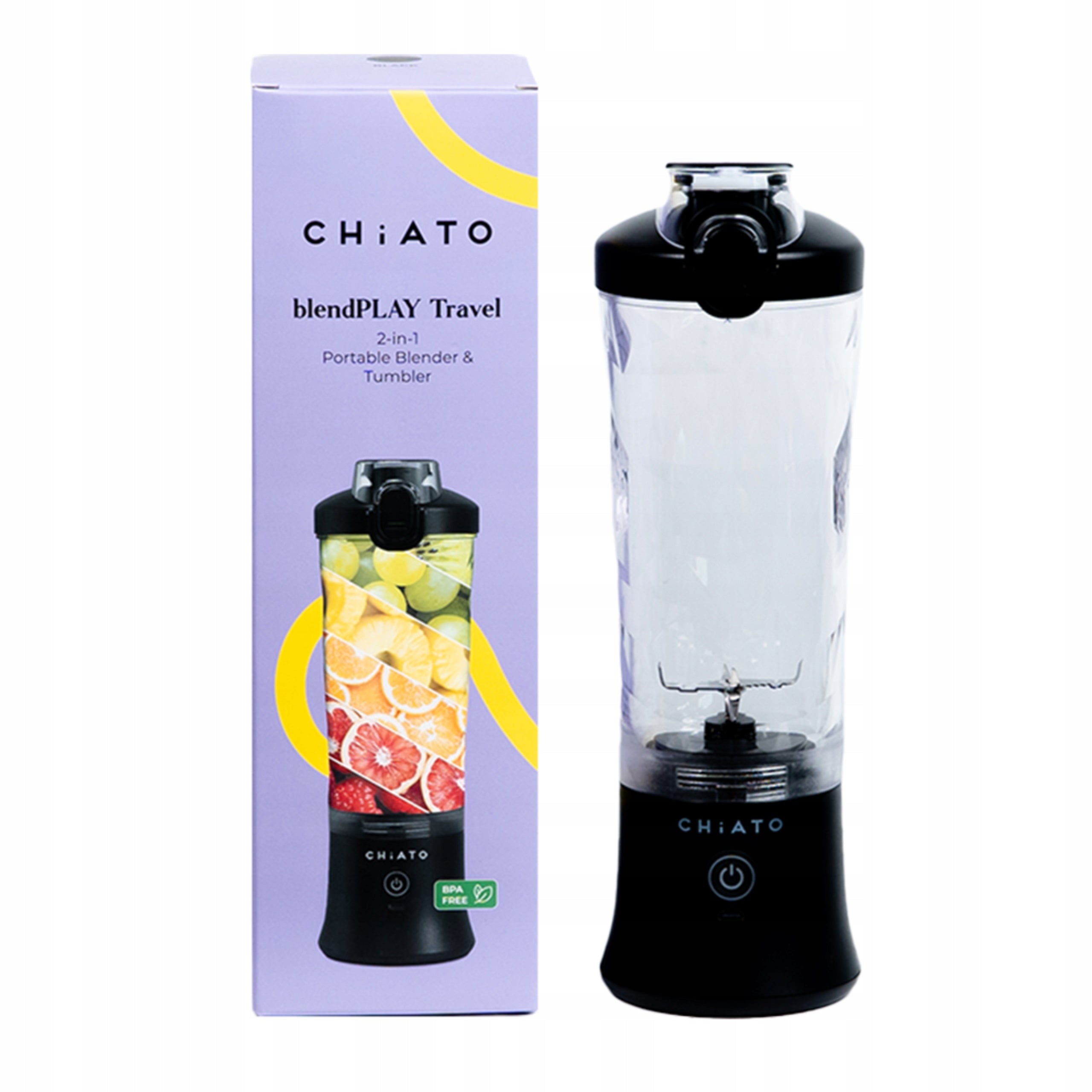 Portable travel blender CHiATO blendPLAY Travel – 600 ml, black