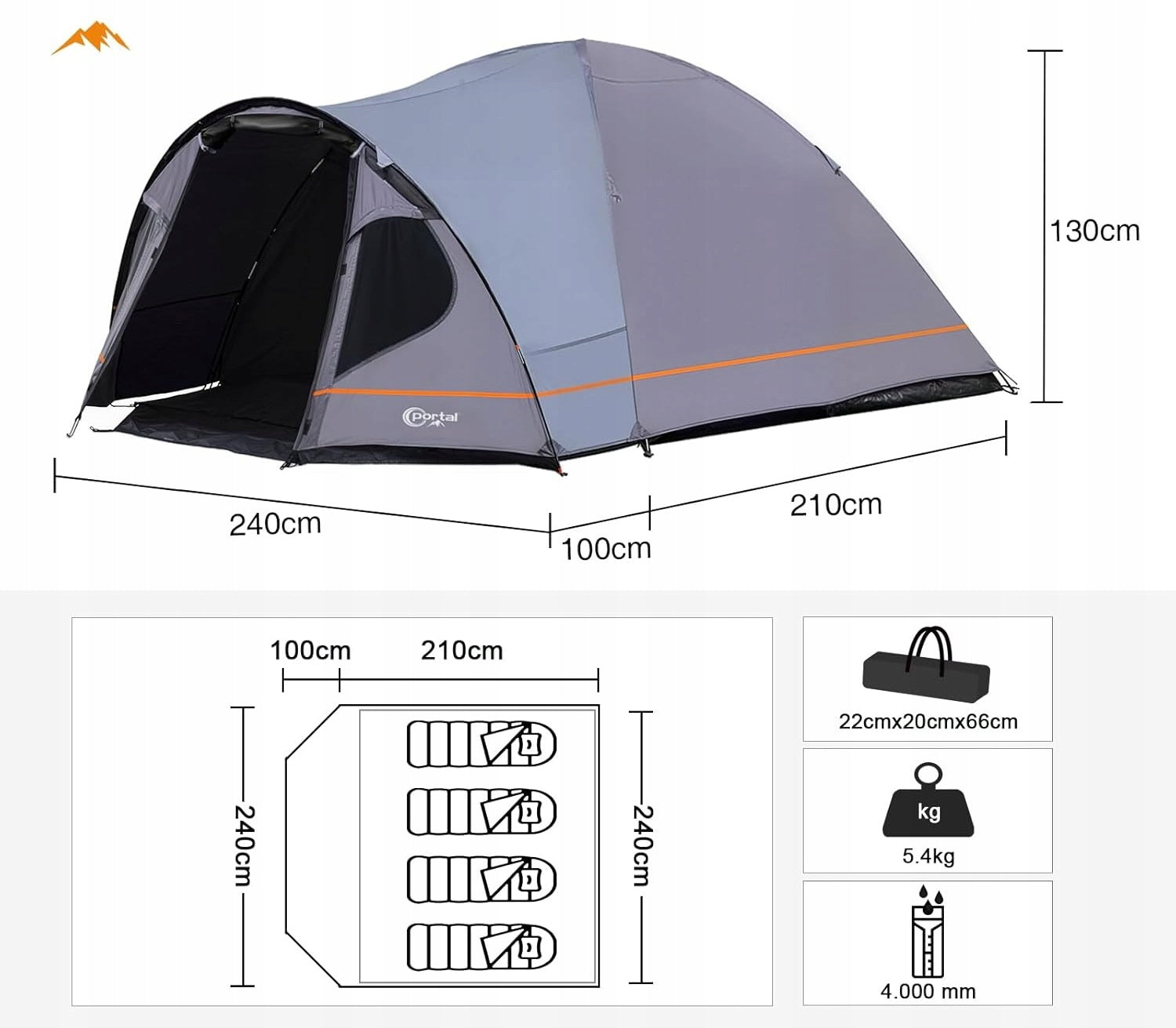 Portal dome tent 2-4 people blackout 4000mm veranda camping Manufacturer code C8T
