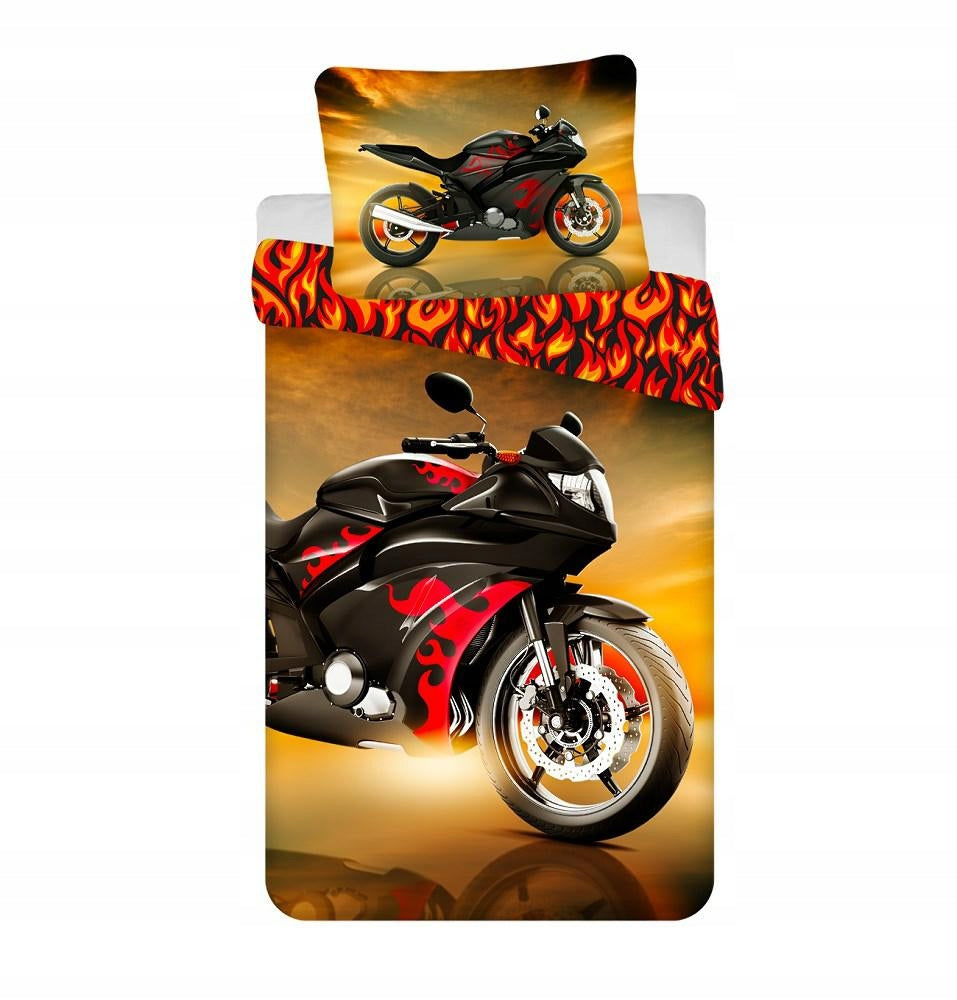 Zweiseitiges Bettwäscheset für Kinder, Motorrad, Rot, 140 x 200, 2-teilig
