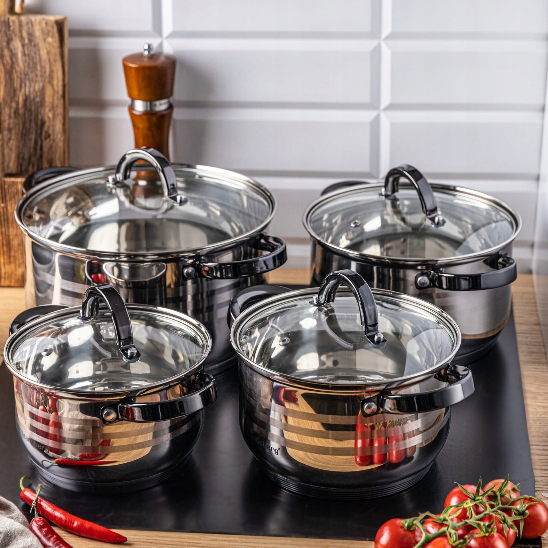Pots POT SET 8 el. STAINLESS STEEL Induction Gas KLAUSBERRG Brand Klausberg