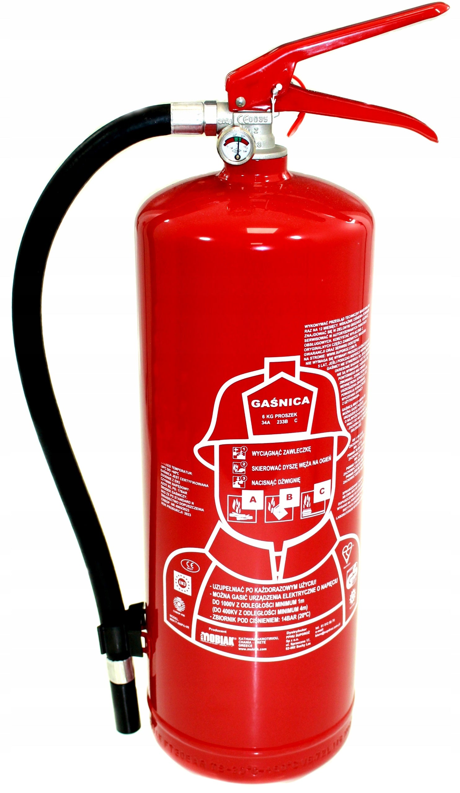 Powder Fire Extinguisher Gp-6x Abc 6 kg + Handle Mobiak Steel Prod. 2026 r Full