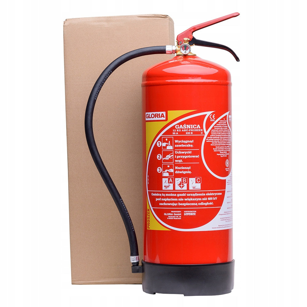 Powder fire extinguisher 12 kg (PD12-GA) Fire extinguishing group A, B, C. Manufacturer code Polska
