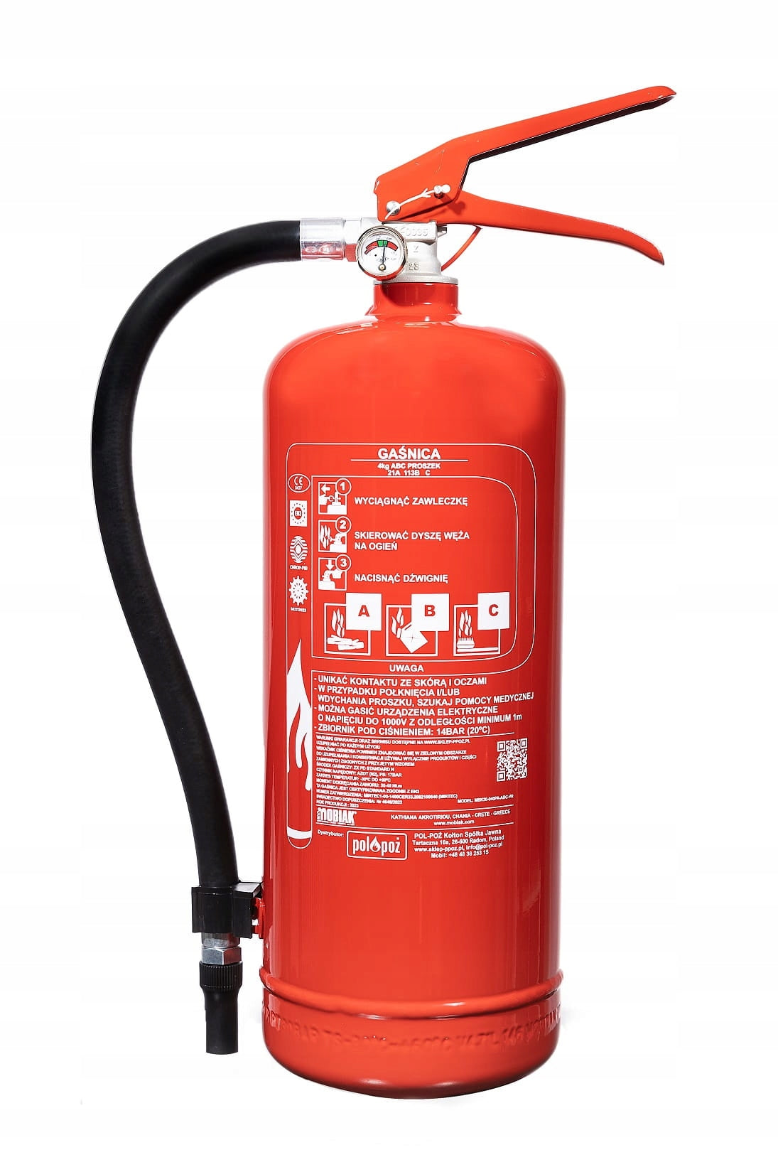 Powder fire extinguisher 4kg GP4x ABC hanger certificates Manufacturer code MBK20-040PA-ABC-VR