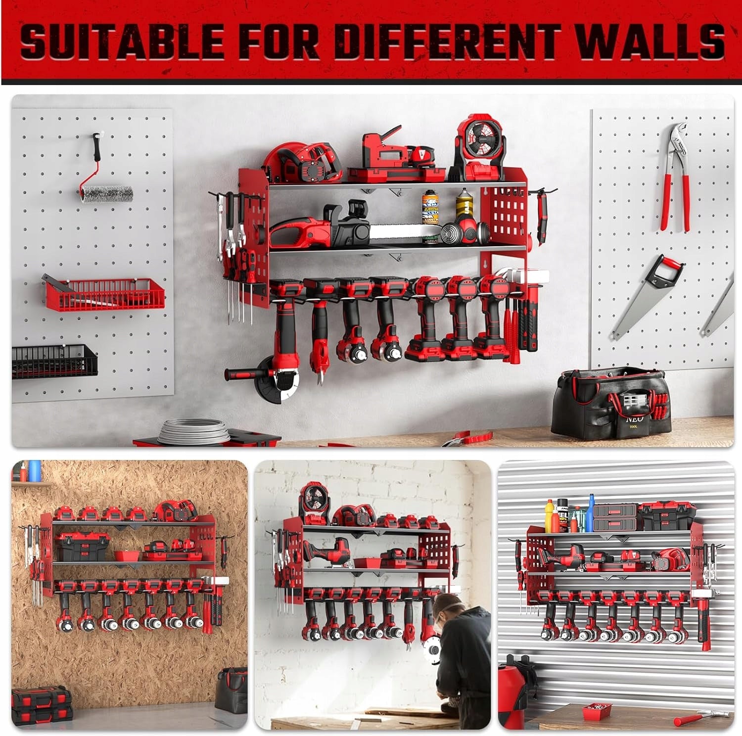 Power Tool Hanger 3 Levels 7 Wall Drills Red EAN (GTIN) 5906521571201