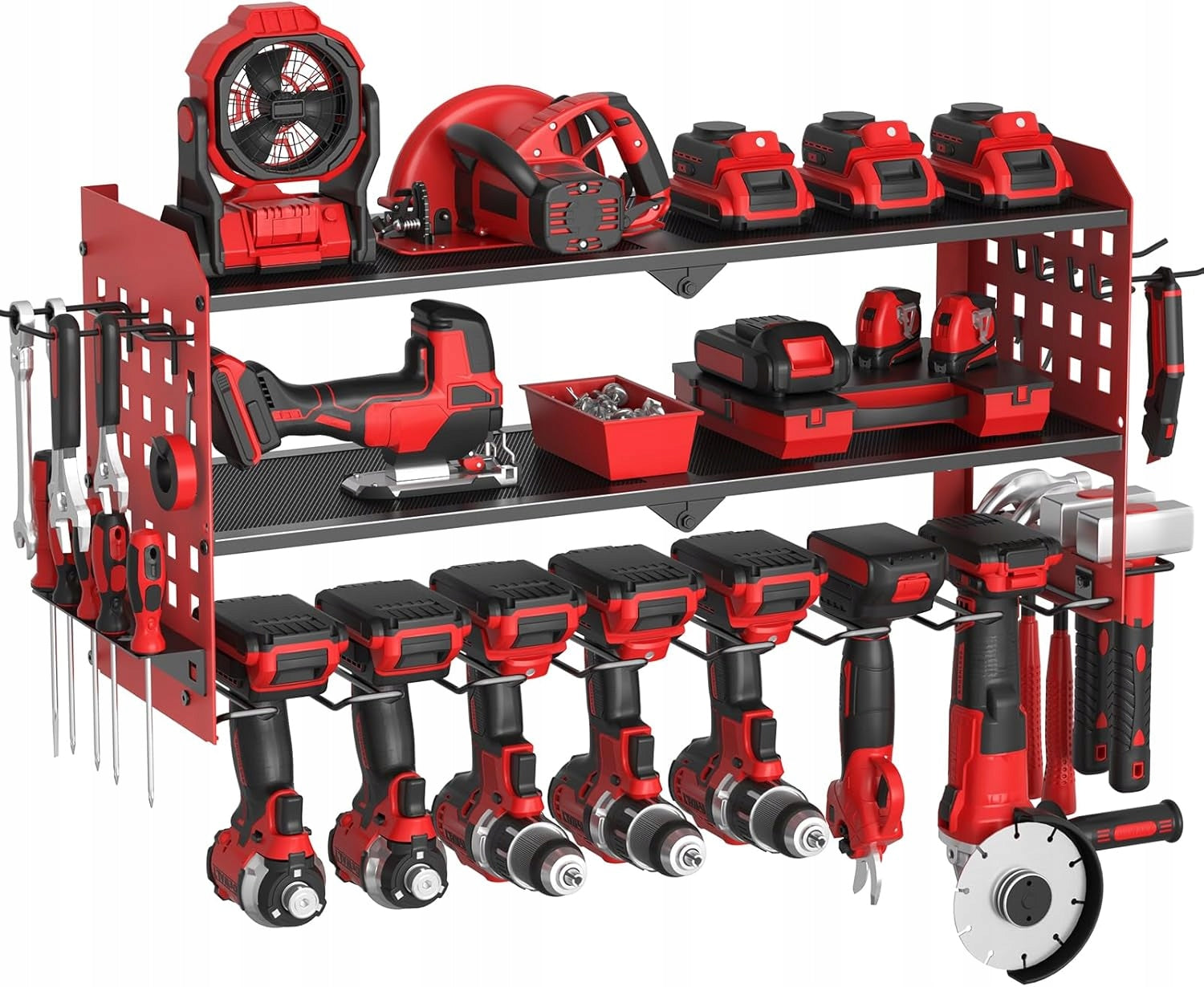 Power Tool Hanger 3 Levels 7 Wall Drills Red
