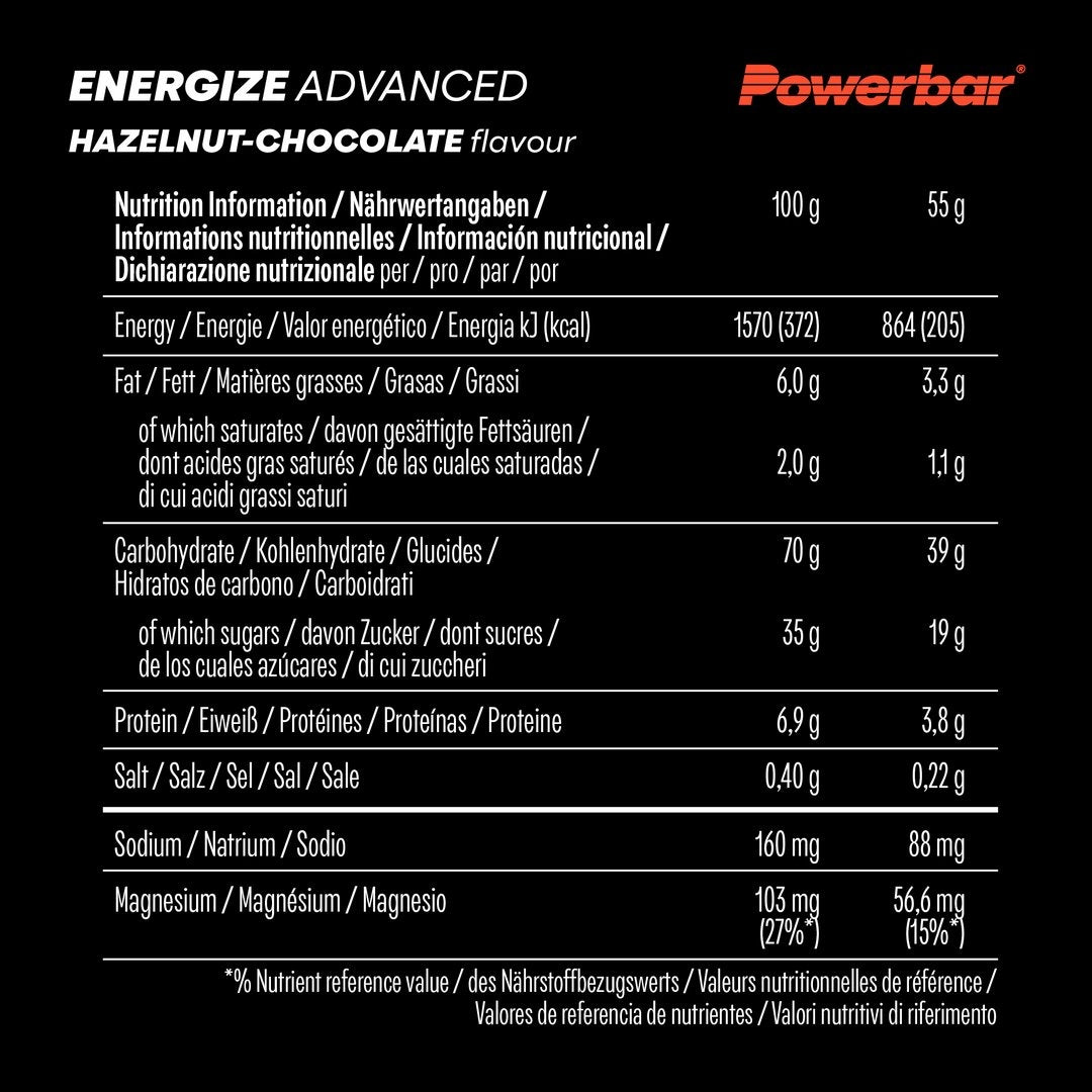 PowerBar Bar Energize Bar Advanced 55g Chocolate Hazelnut Expiration date at least 1 month from the date of purchase
