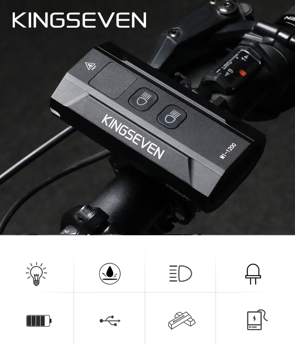 Powerful BICYCLE LIGHT LED light front + rear 1200lm flashlight 5200mAh BICYCLE Brand KINGSEVEN