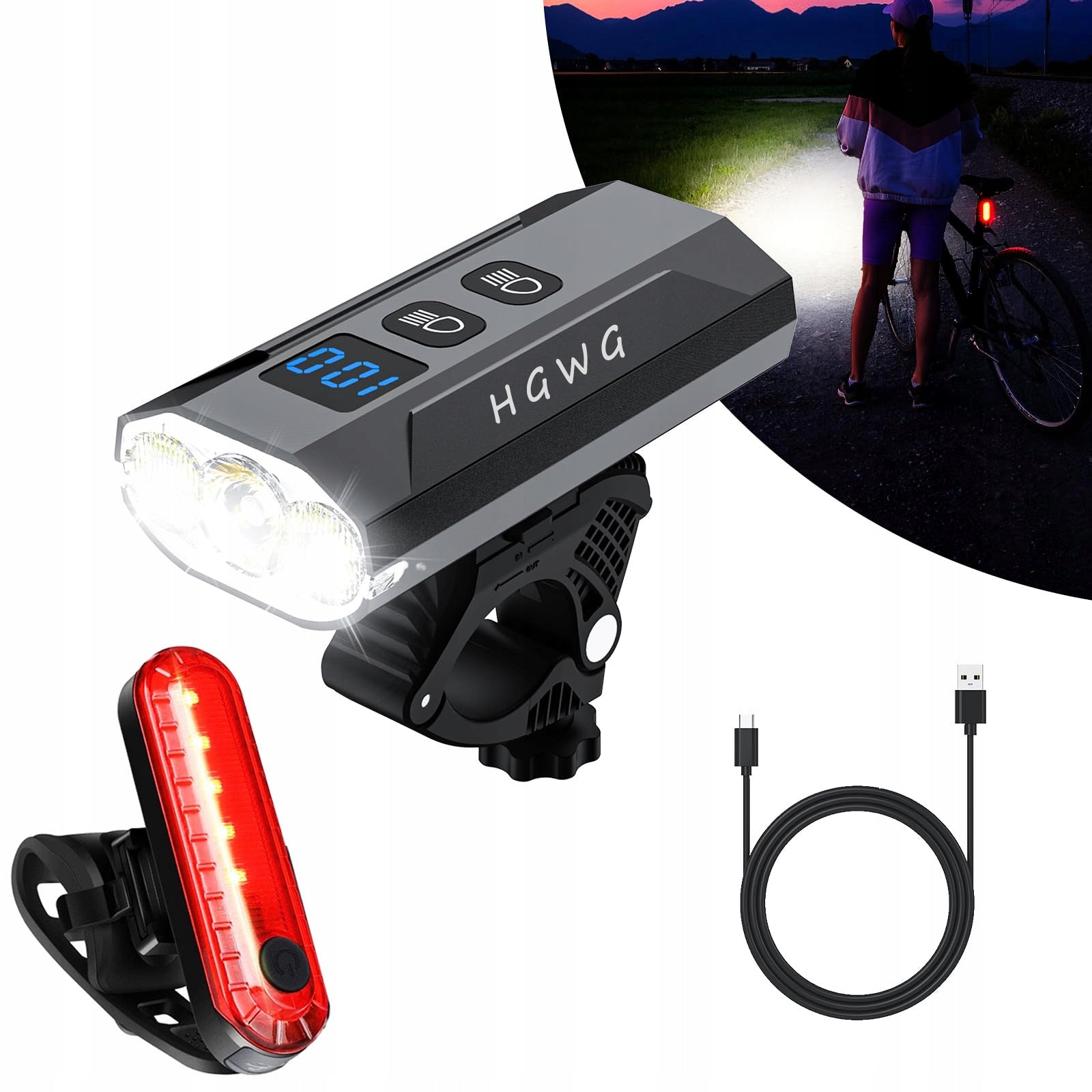 Powerful BICYCLE LIGHT LED light front + rear 1200lm flashlight 5200mAh BICYCLE