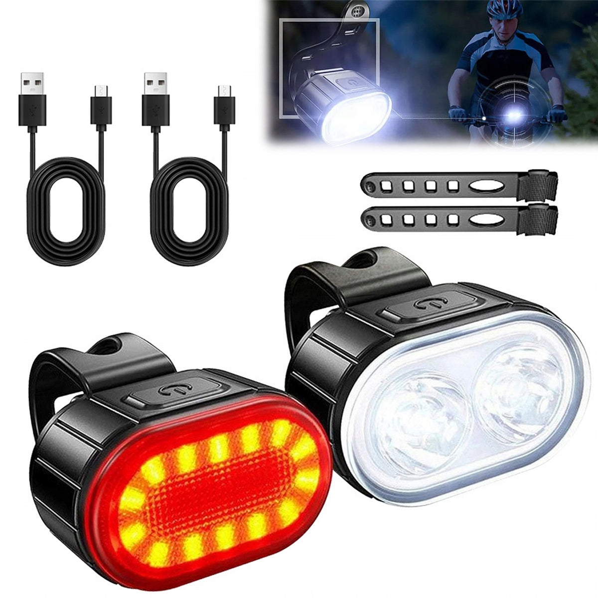 Powerful BICYCLE LIGHT LED light front + rear flashlight 1200mAh BICYCLE SET