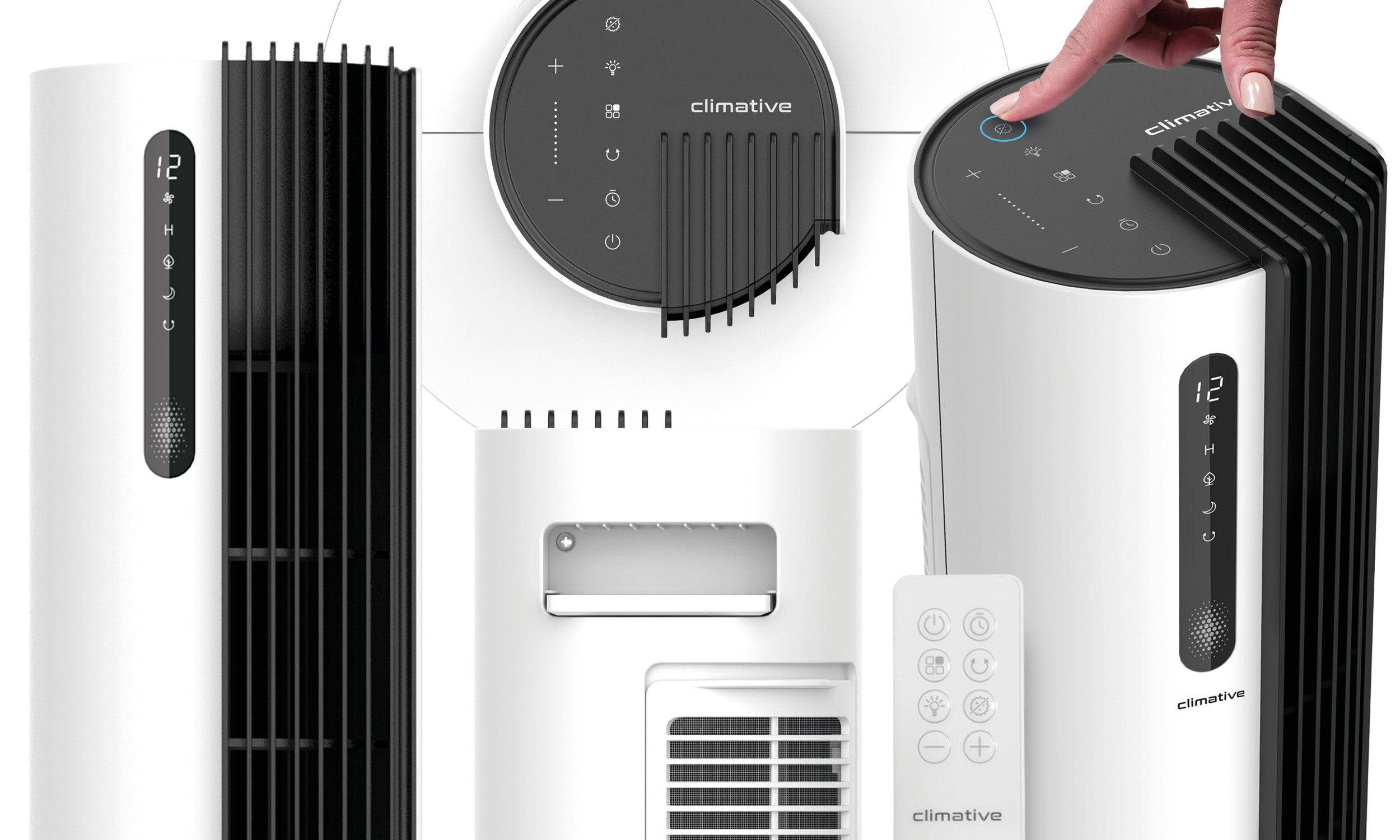 Powerful Quiet WIFI Column Fan 12 Levels Pure Plasma Ionization XXL Dominant color white