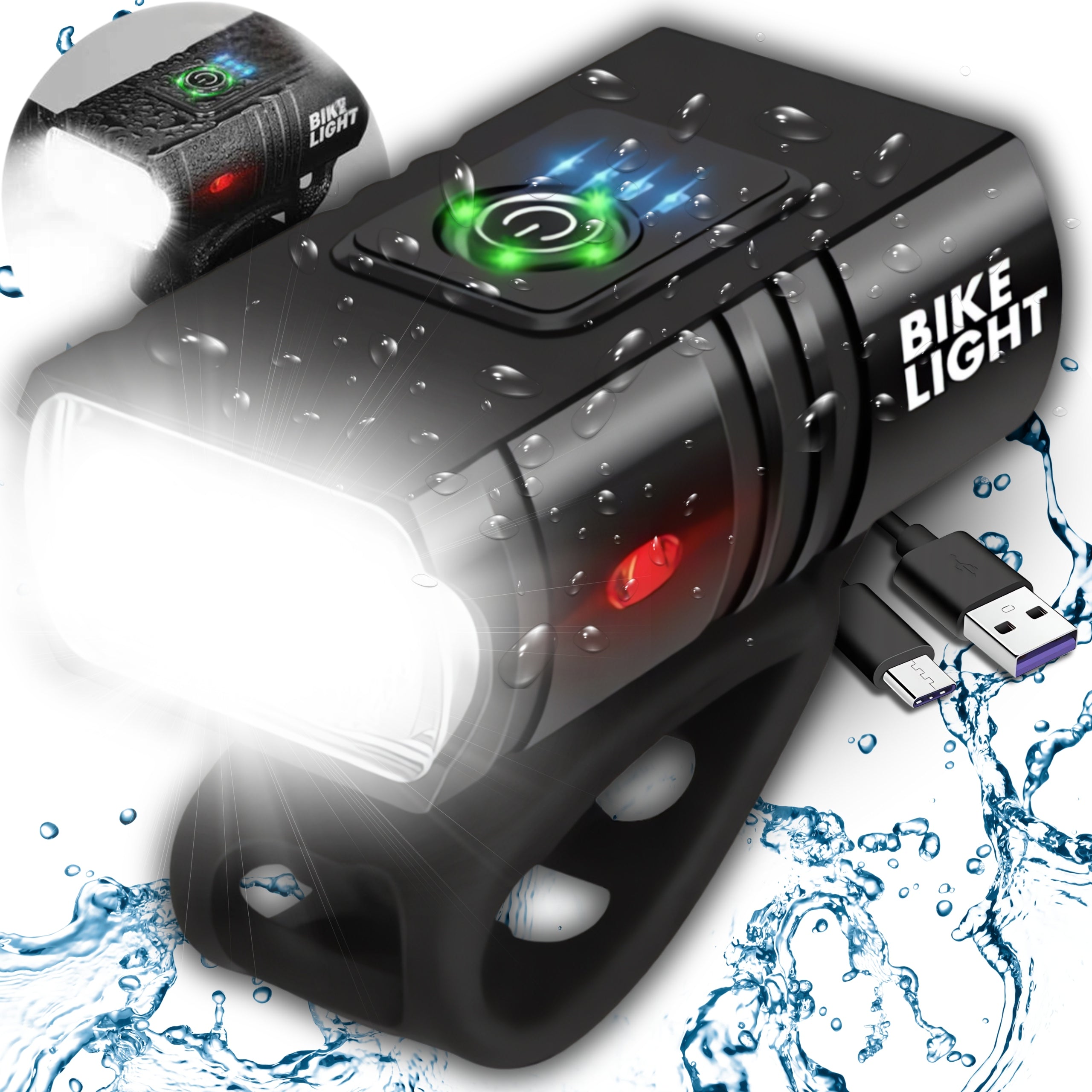 Powerful USB Rechargeable LED Bike Light 1000lm + Rear LED WATERPROOF Manufacturer code eNorth
