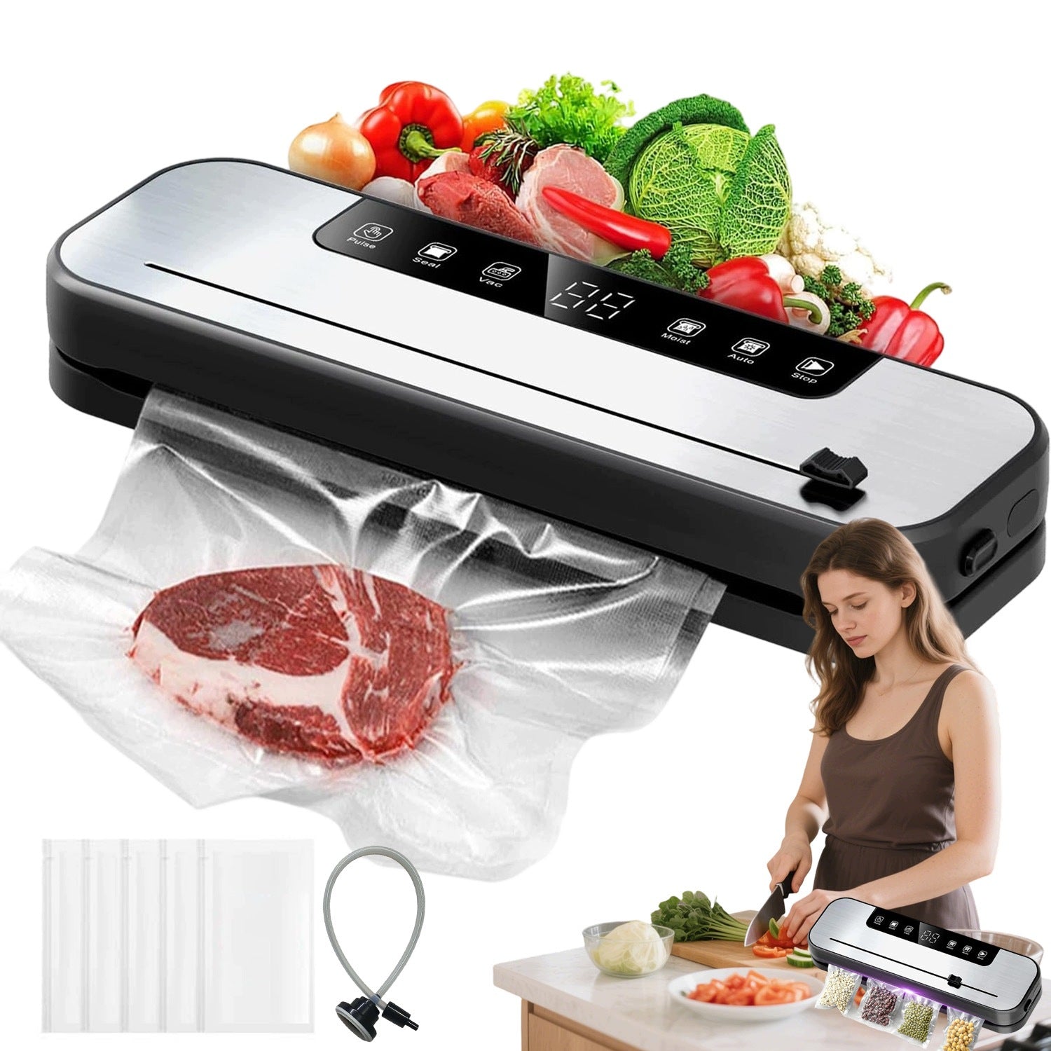 Powerful Vacuum Sealer Machine with 75kPa Suction, Food Vacuum Sealer