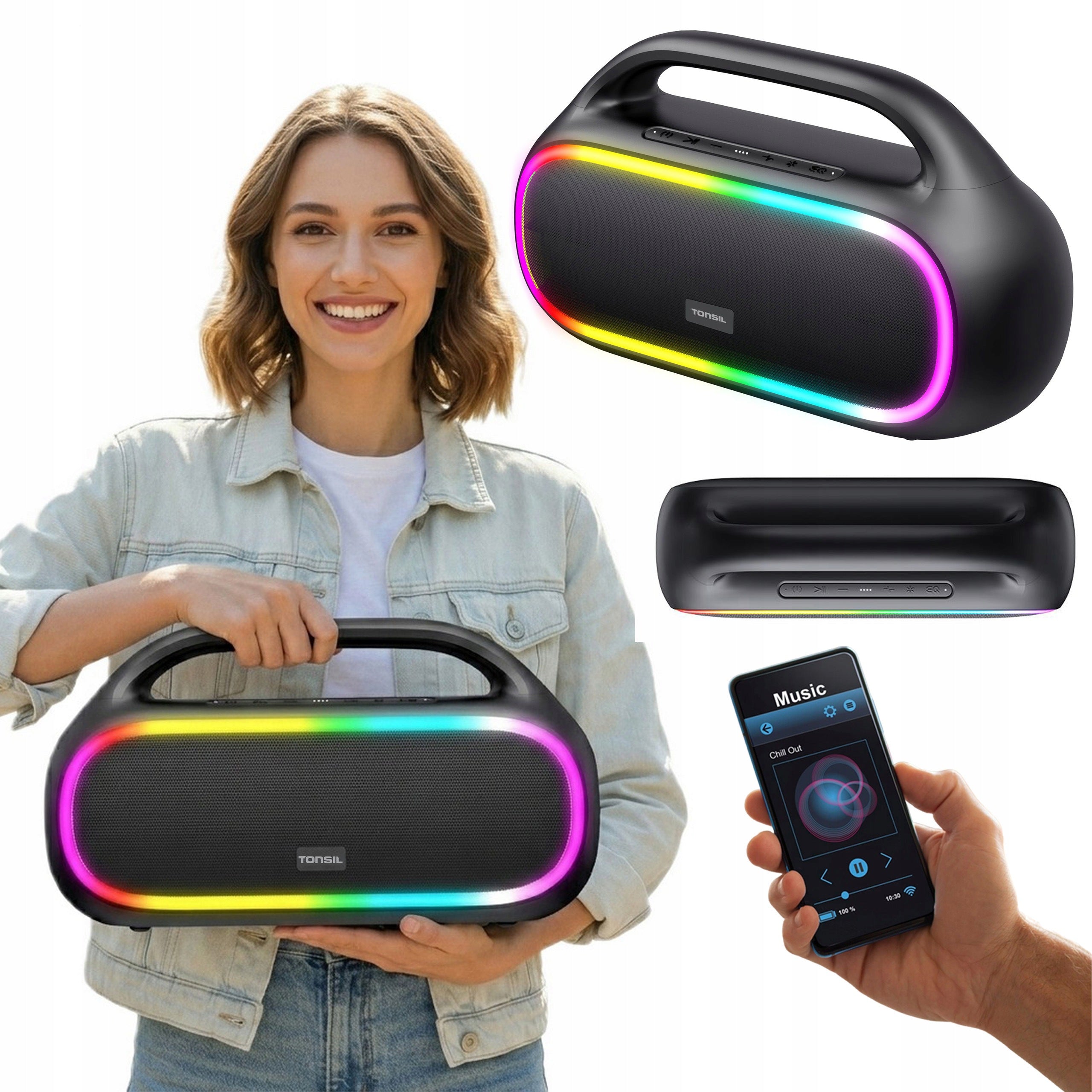 Powerful Wireless Speaker Tonsil Tonus Bluetooth Portable BT RGB 120W