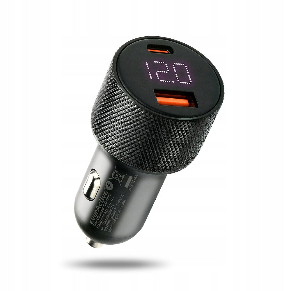 Powerful car charger 75W everActive CC-50Q USB QC3.0 and USB-C PD