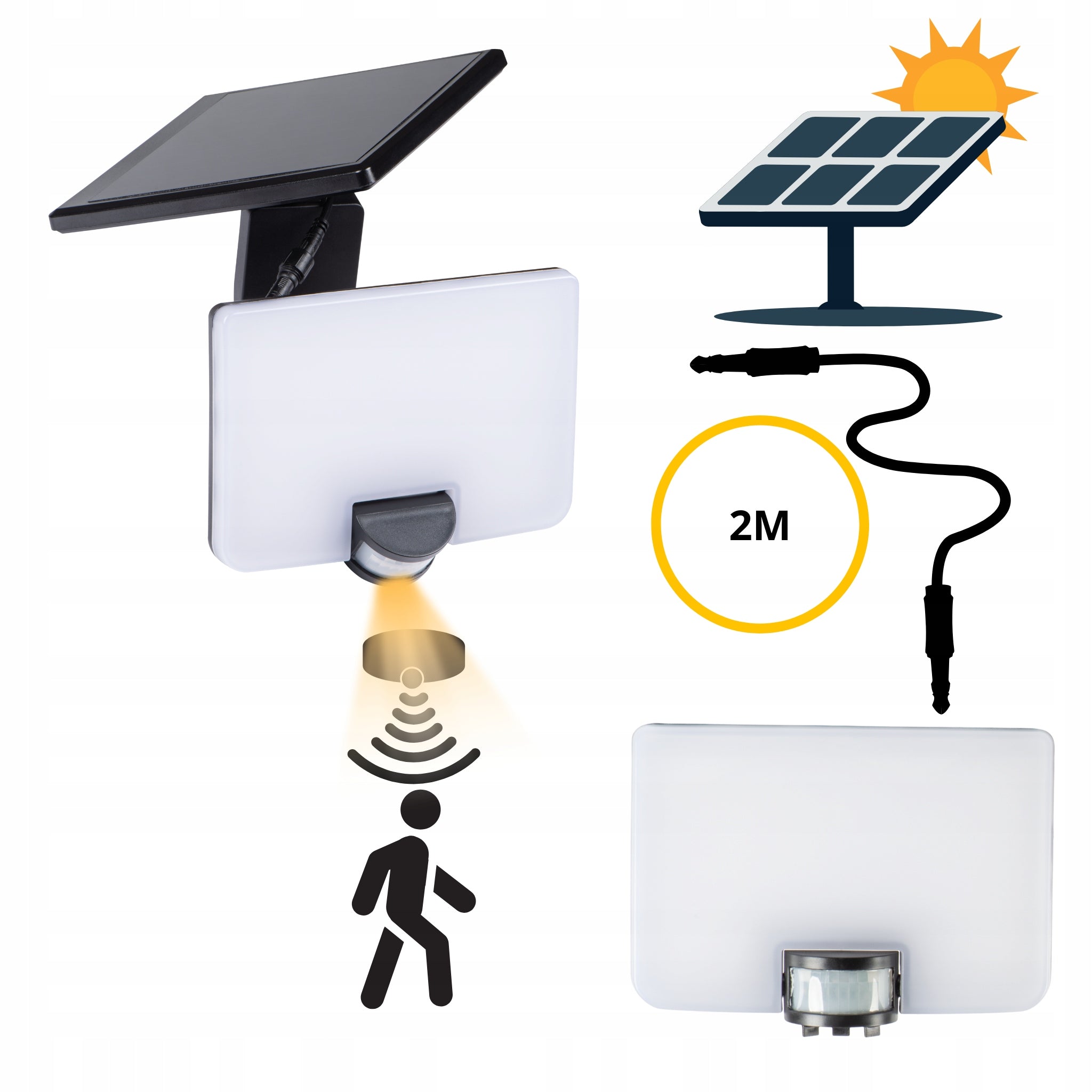 Powerful solar floodlight motion sensor 2 modes 800lm 8W panel CdTe