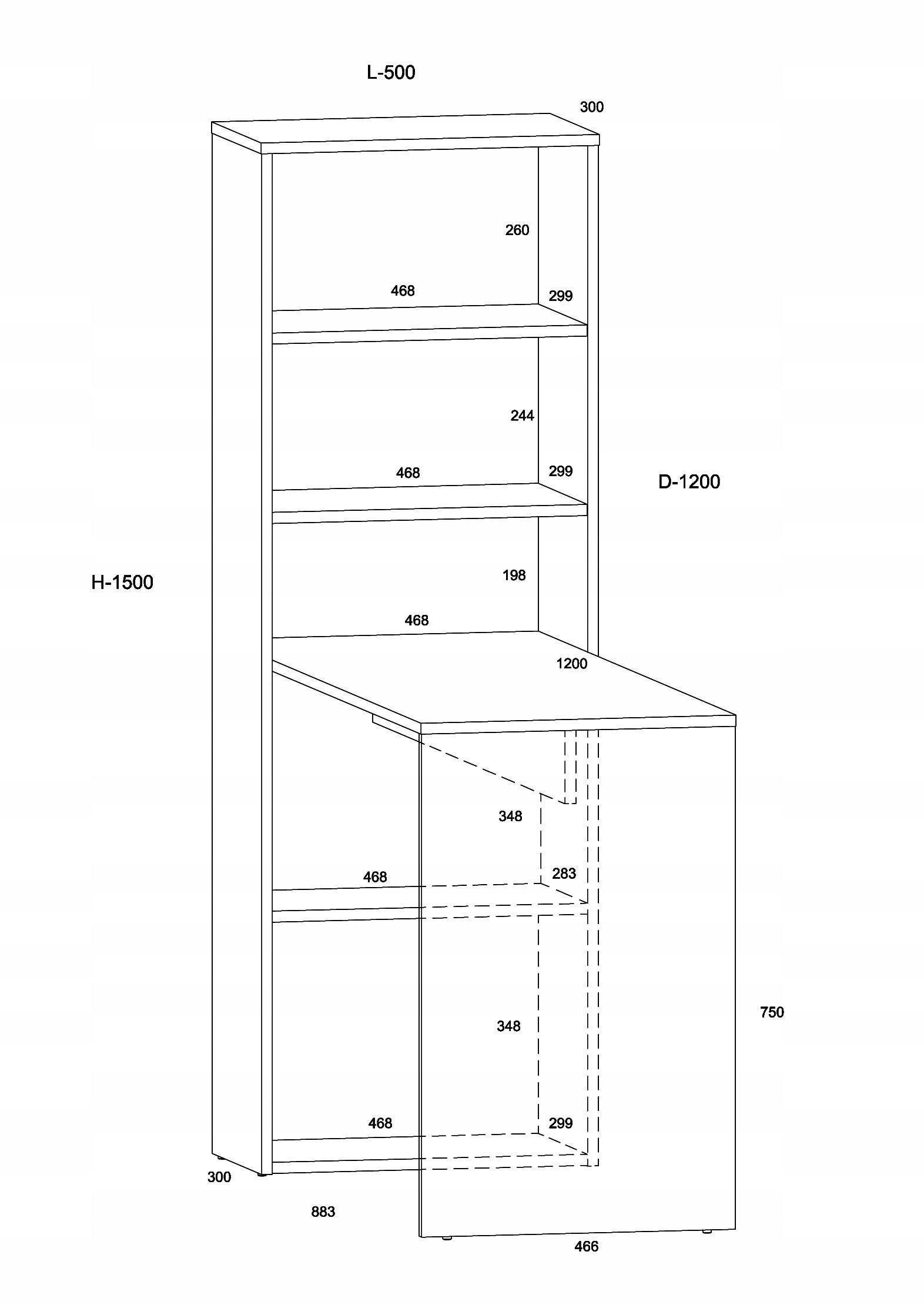 Practical desk HARMONY 120 cm computer with bookcase shelves oak artisan EAN (GTIN) 5903769745968
