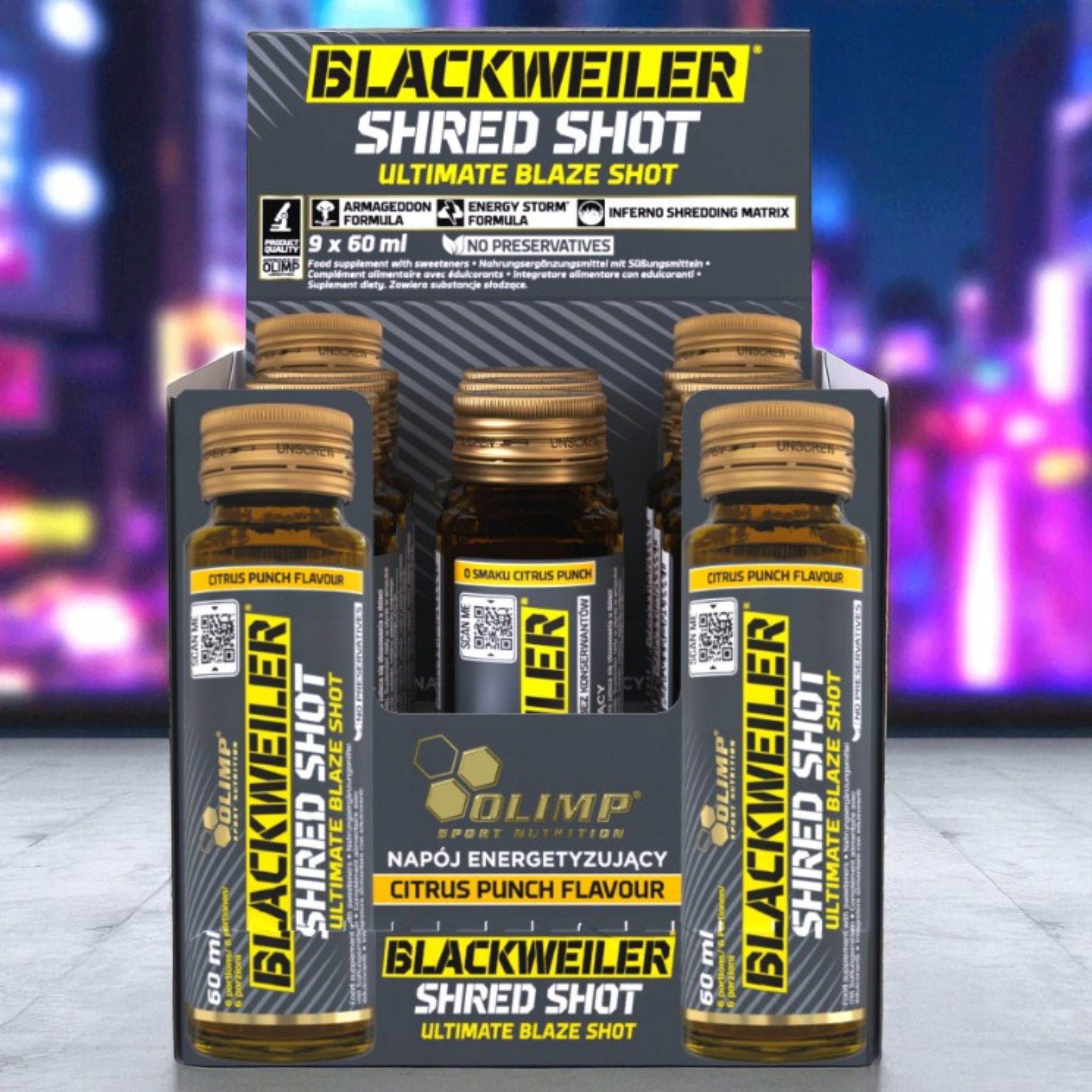 Pre-workout OLIMP Blackweiler Shred Shot 9x60ml Citrus Punch Caffeine Expiration date at least six months from the date of purchase