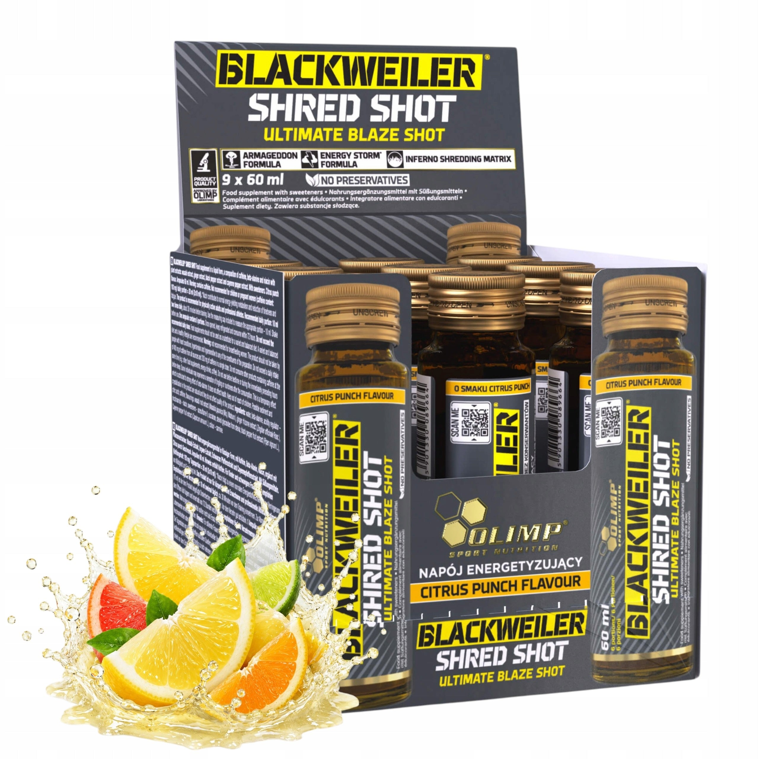 Pre-workout OLIMP Blackweiler Shred Shot 9x60ml Citrus Punch Caffeine