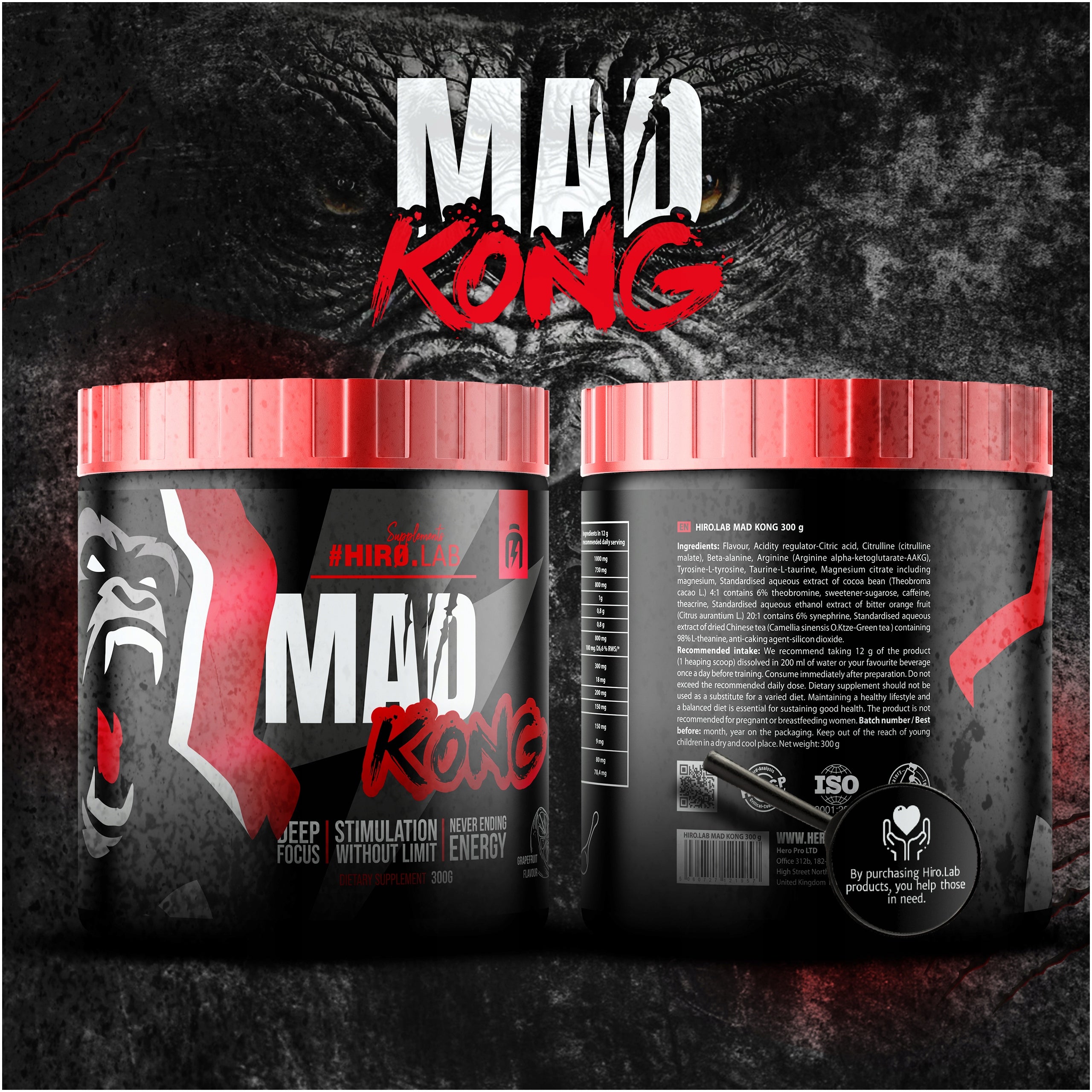 Pre-workout conditioner HIRO.LAB MAD KONG 300g Expiration date at least six months from the date of purchase