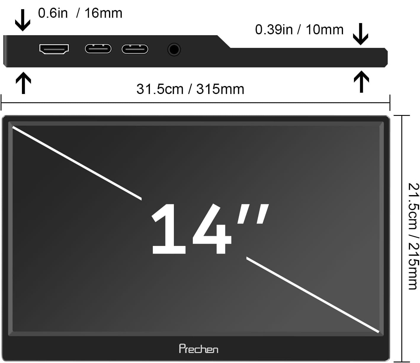 Prechen Touch Monitor 14" 1920x1200 HDMI USB-C HDR 400 cd/m² Portable Manufacturer code HD140