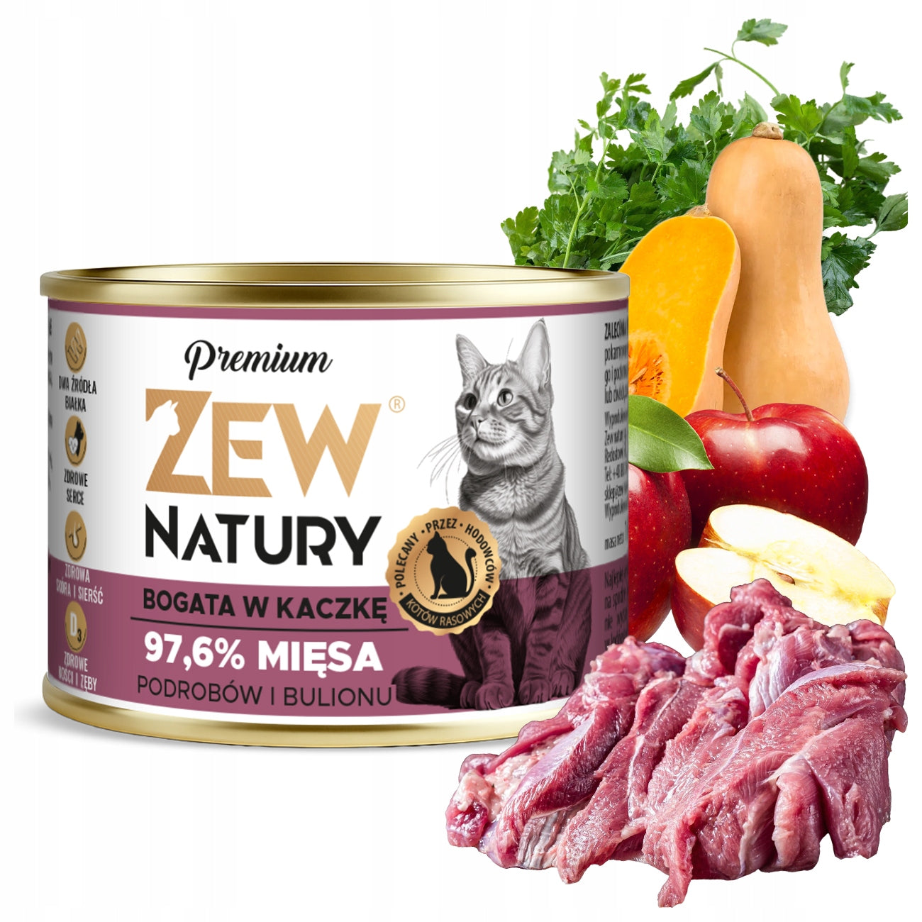 Premium Wet Cat Food Rich in Duck Can 185g Zew Natury