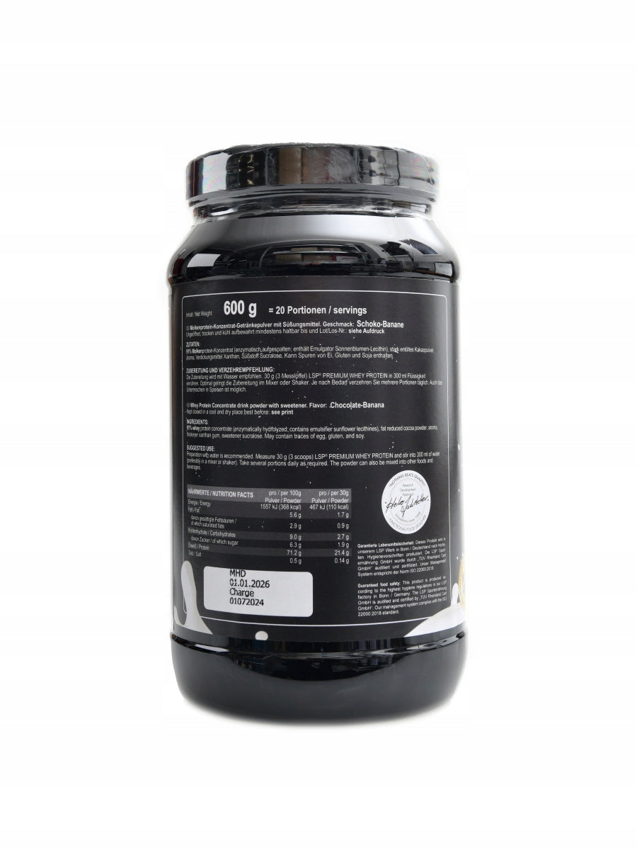 Premium whey protein molke 600g banán čokoláda Packaging status original
