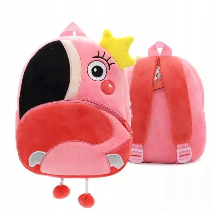 Preschool backpack for preschoolers, Flamingo model, plush, 26x24x10
