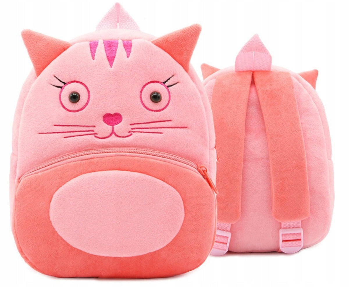 Preschool backpack for preschoolers, pattern with pink cat, 26x24x10