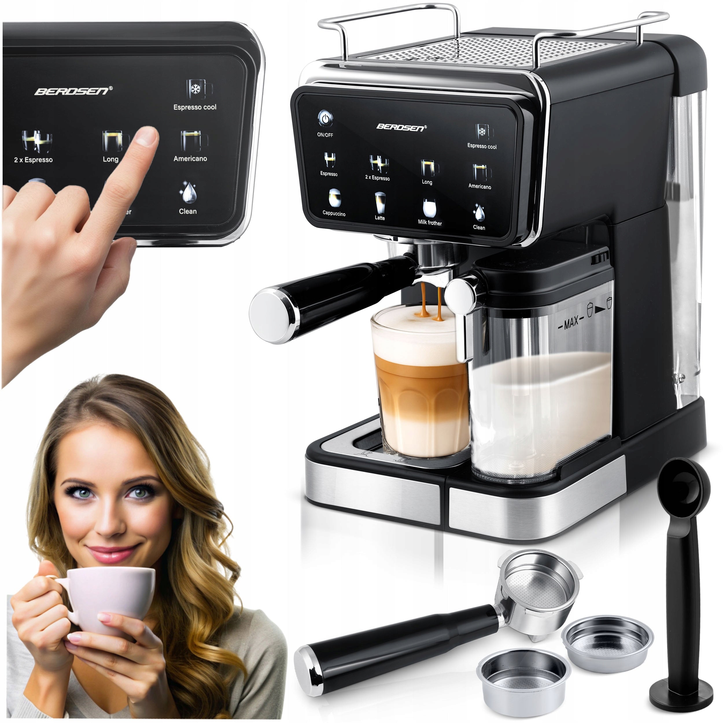 Pressure Coffee Maker Automatic Milk frother 1350W Berdsen