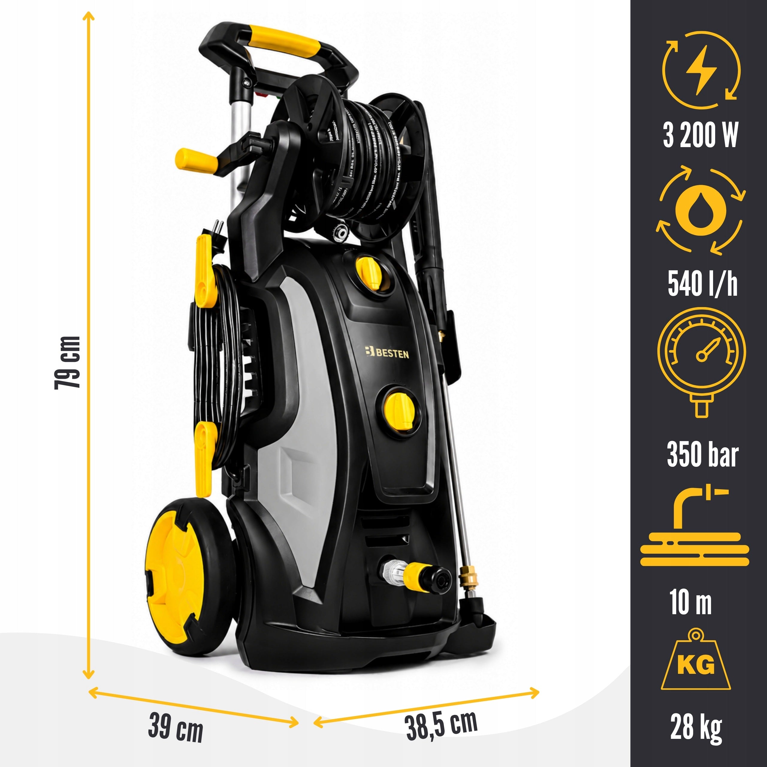 Pressure Washer 3200W SET Retractor Pump Brass Induction 350bar Strong Packaging status original
