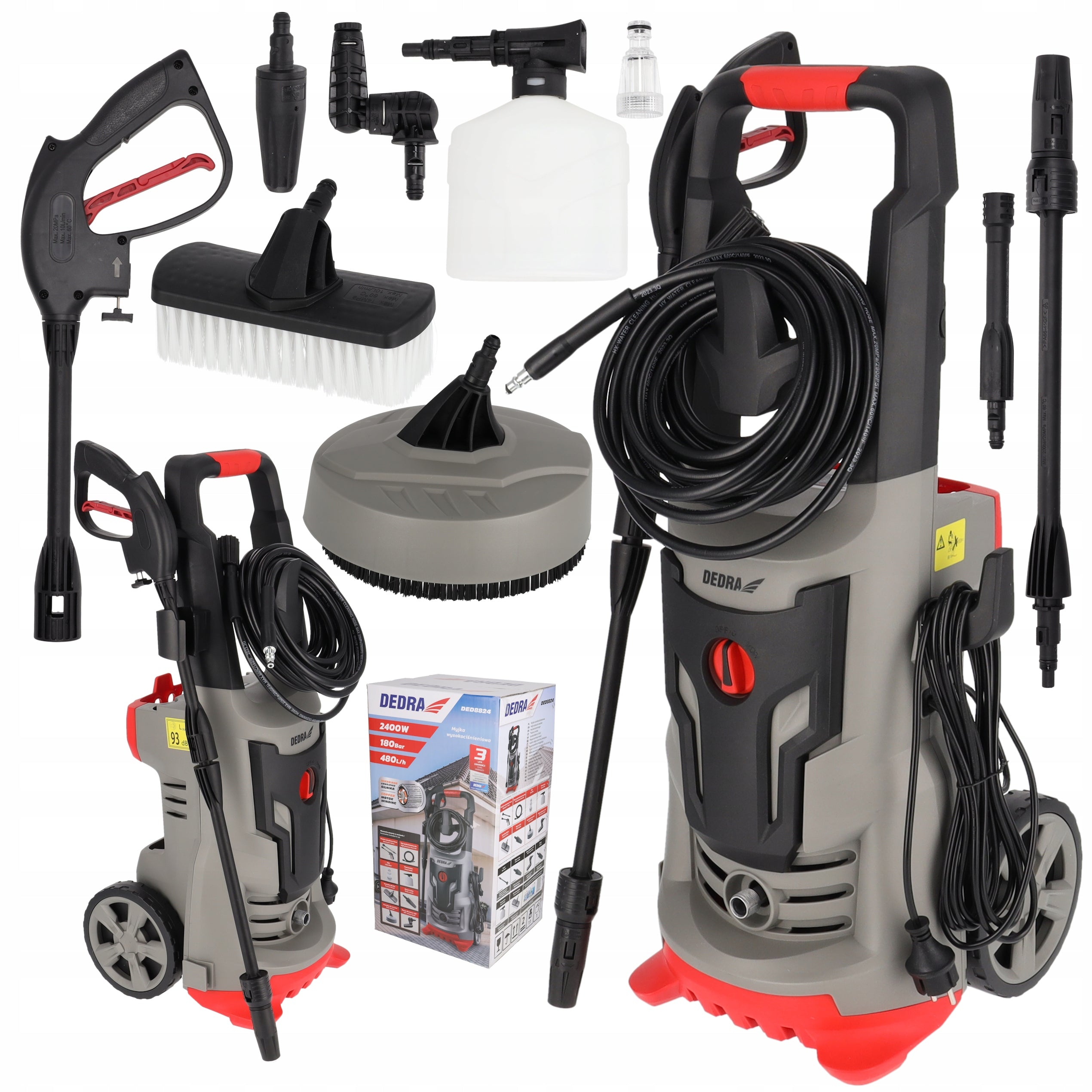Pressure Washer DEDRA 2400W Self-Suction Powerful 180bar 480l/h PATIO Brush